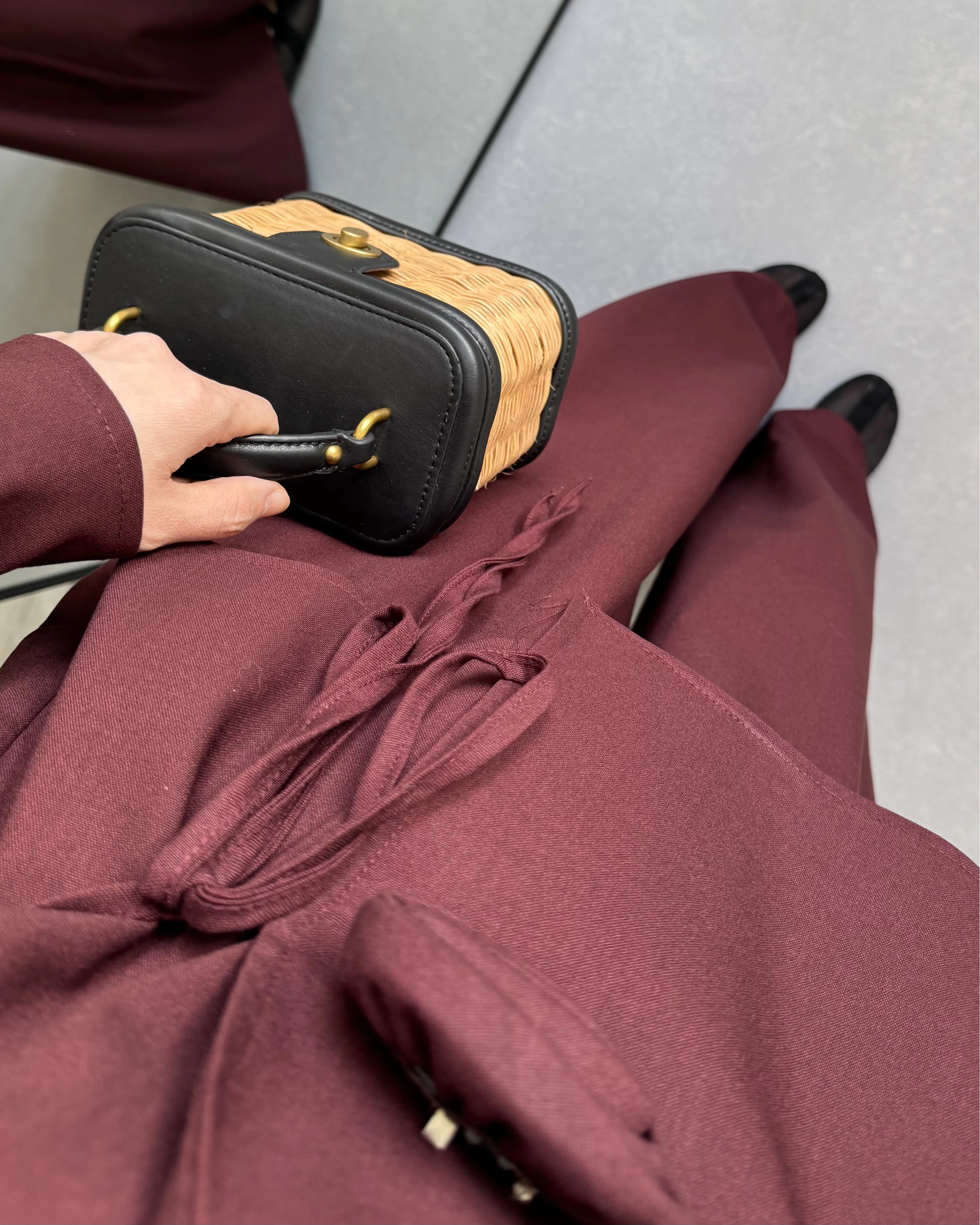 BORDO GÜL DETAYLI KİMONO TAKIM