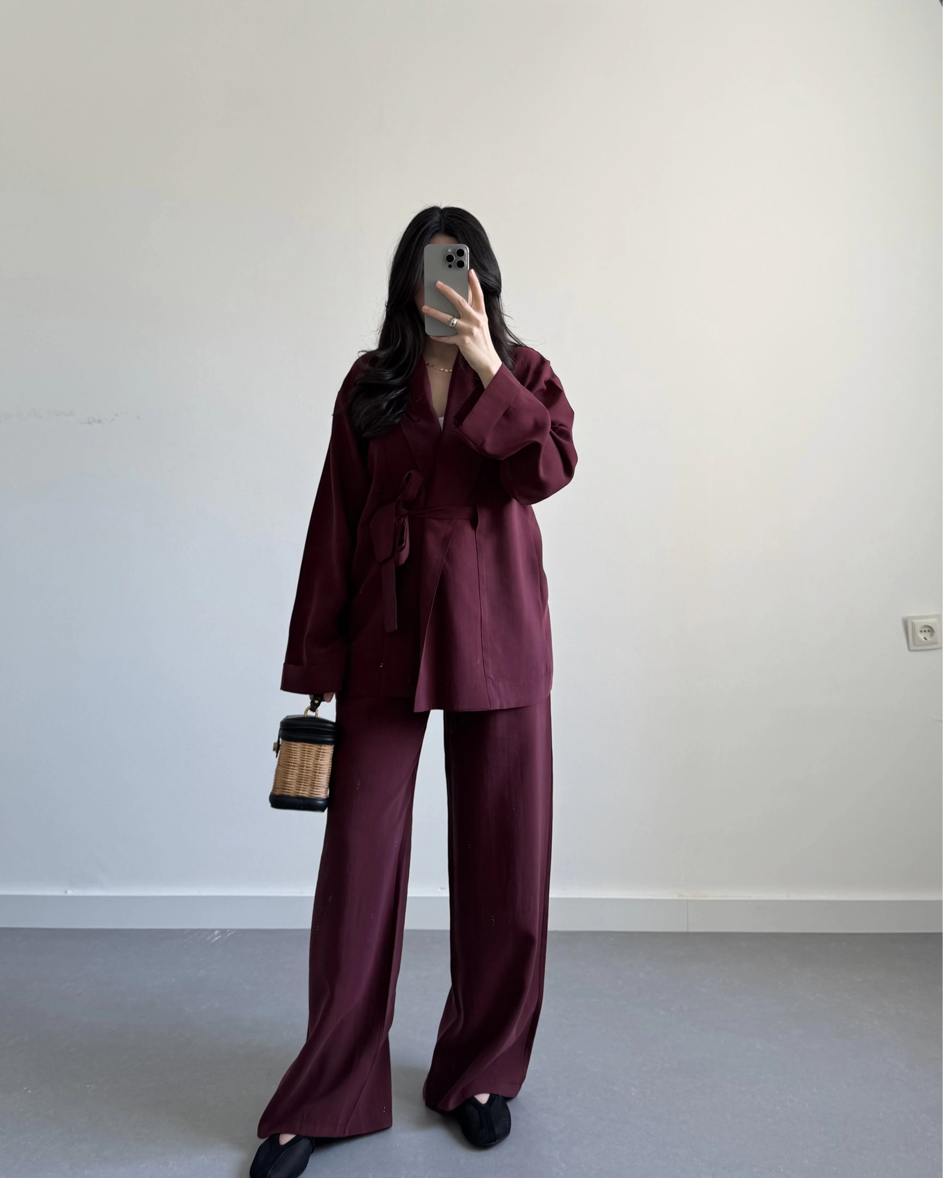 BORDO KUŞAKLI PREMİUM İKİLİ TAKIM