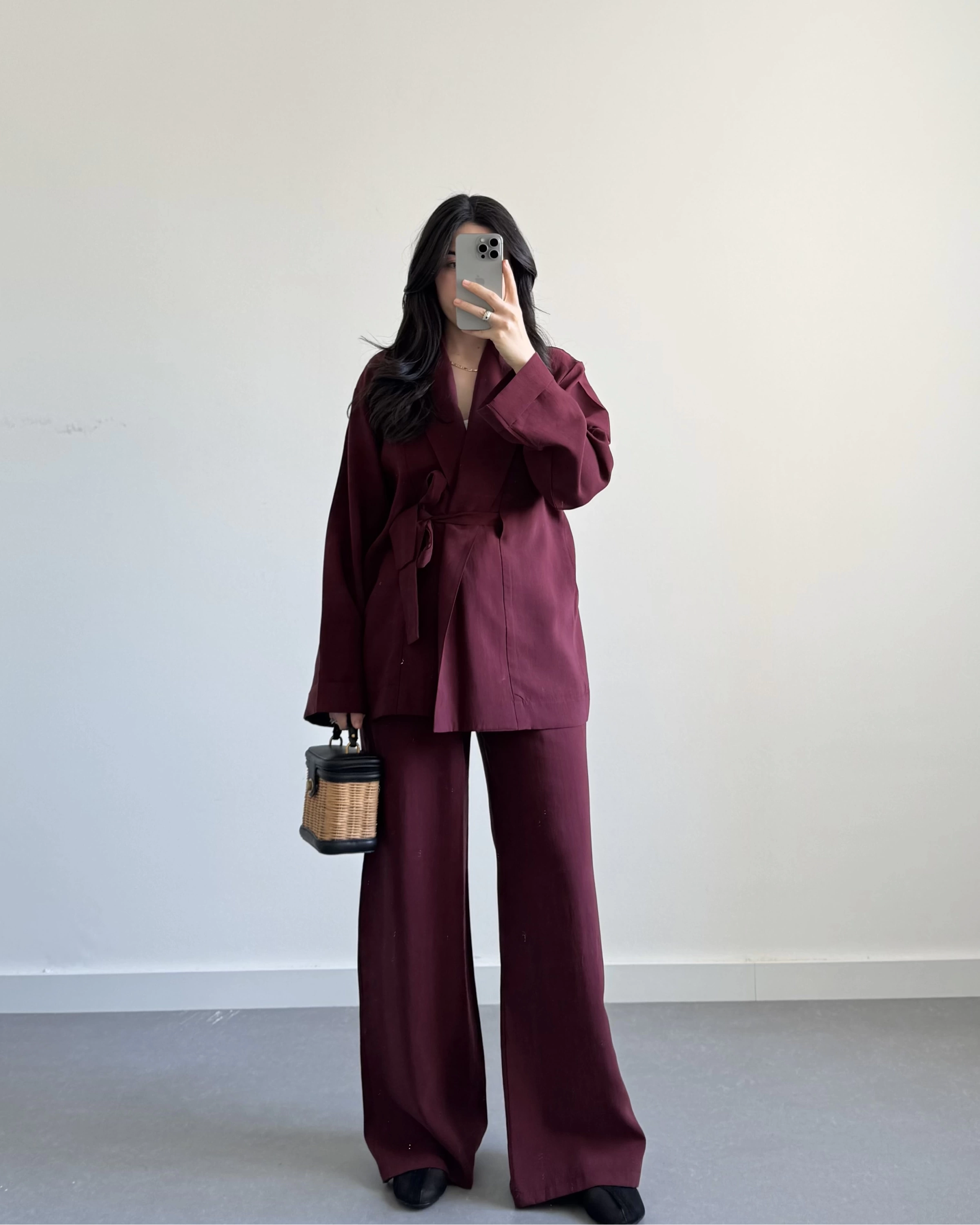 BORDO KUŞAKLI PREMİUM İKİLİ TAKIM