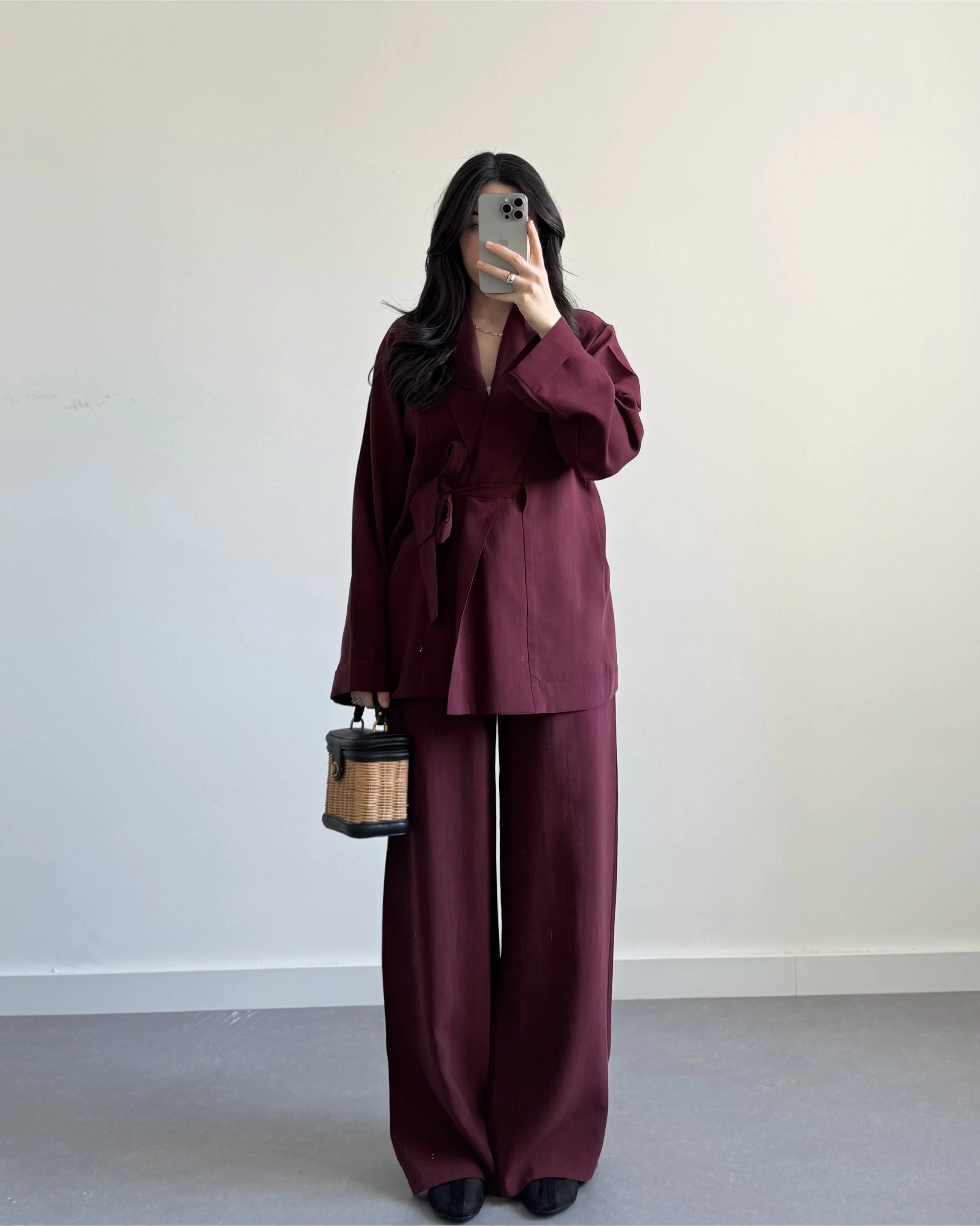 BORDO KUŞAKLI PREMİUM İKİLİ TAKIM