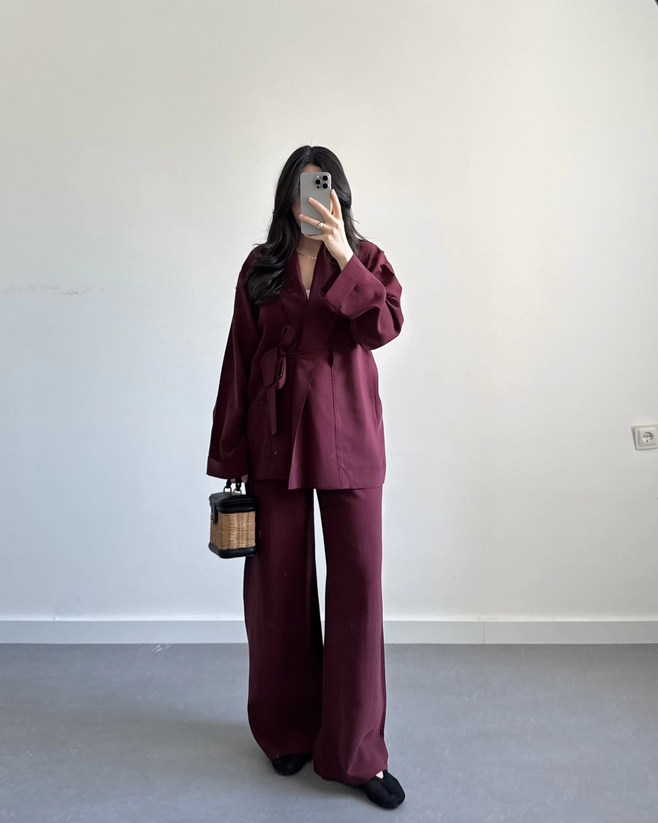BORDO KUŞAKLI PREMİUM İKİLİ TAKIM