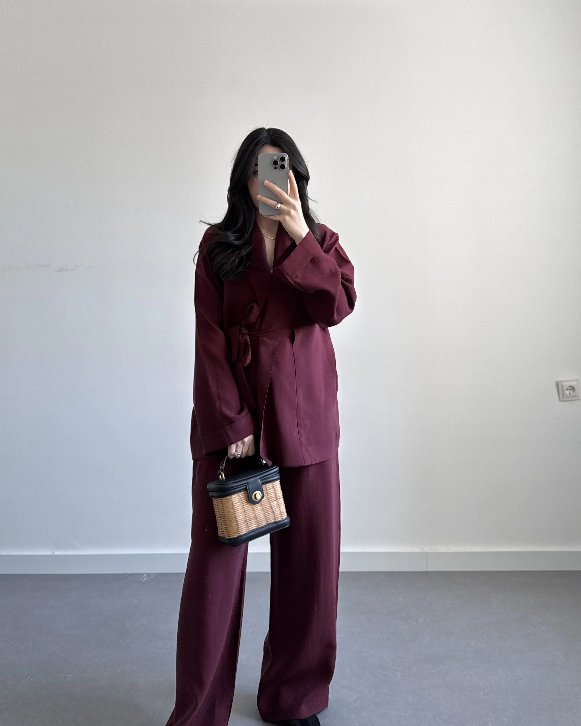 BORDO KUŞAKLI PREMİUM İKİLİ TAKIM