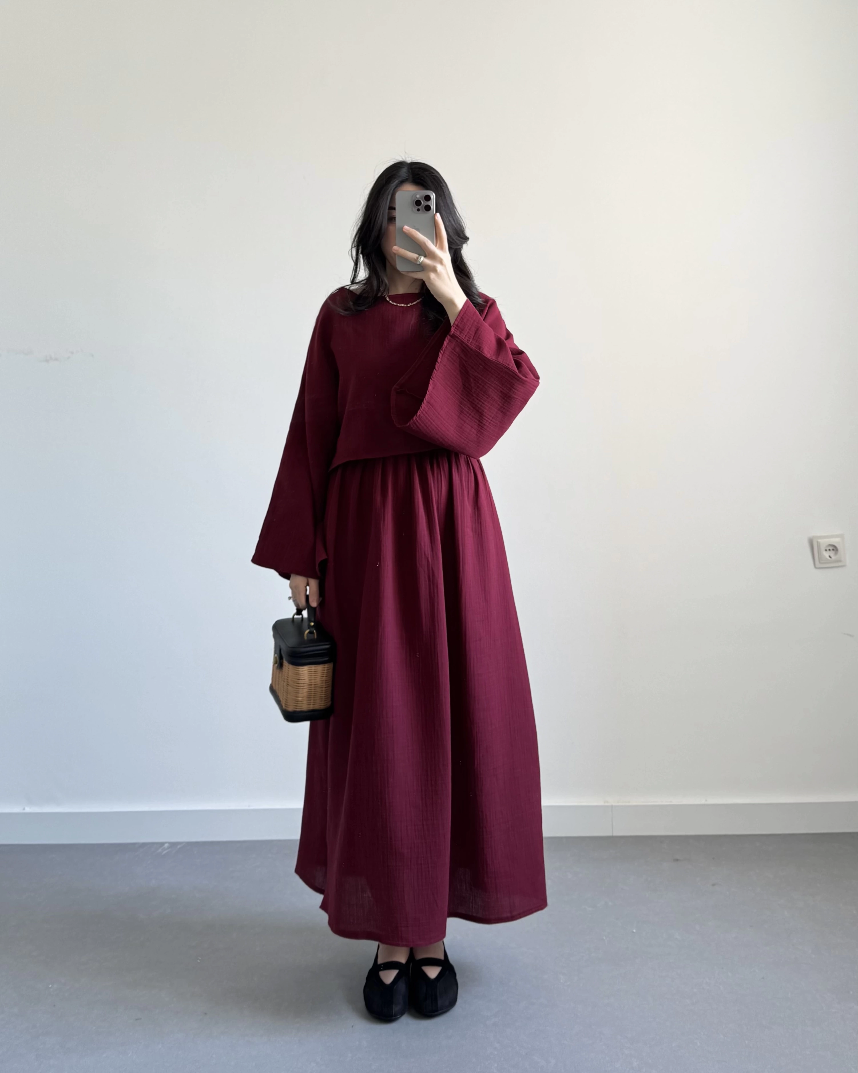 BORDO MÜSLİN ETEK TAKIM