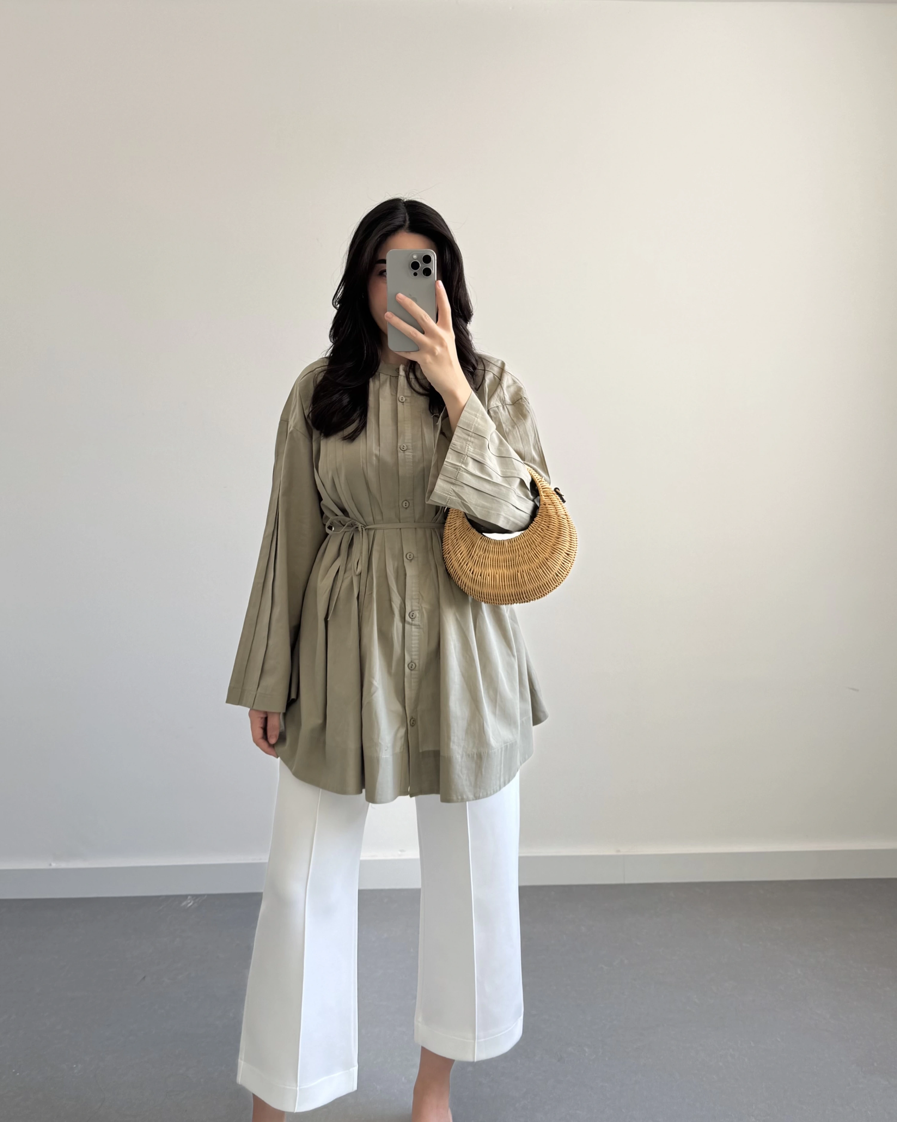 HAKİ PAMUK VUAL KUŞAKLI GÖMLEK