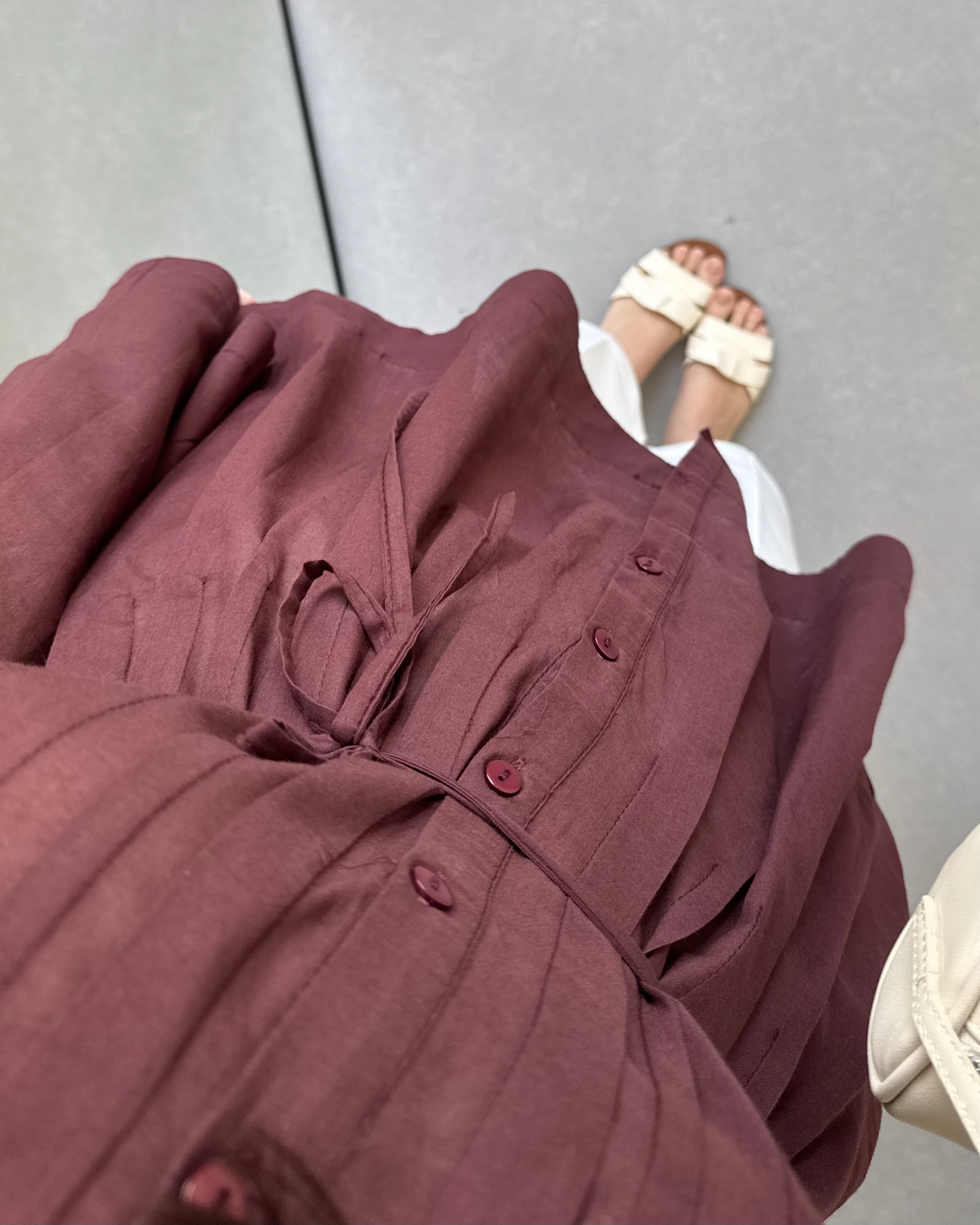 BORDO PAMUK VUAL KUŞAKLI GÖMLEK