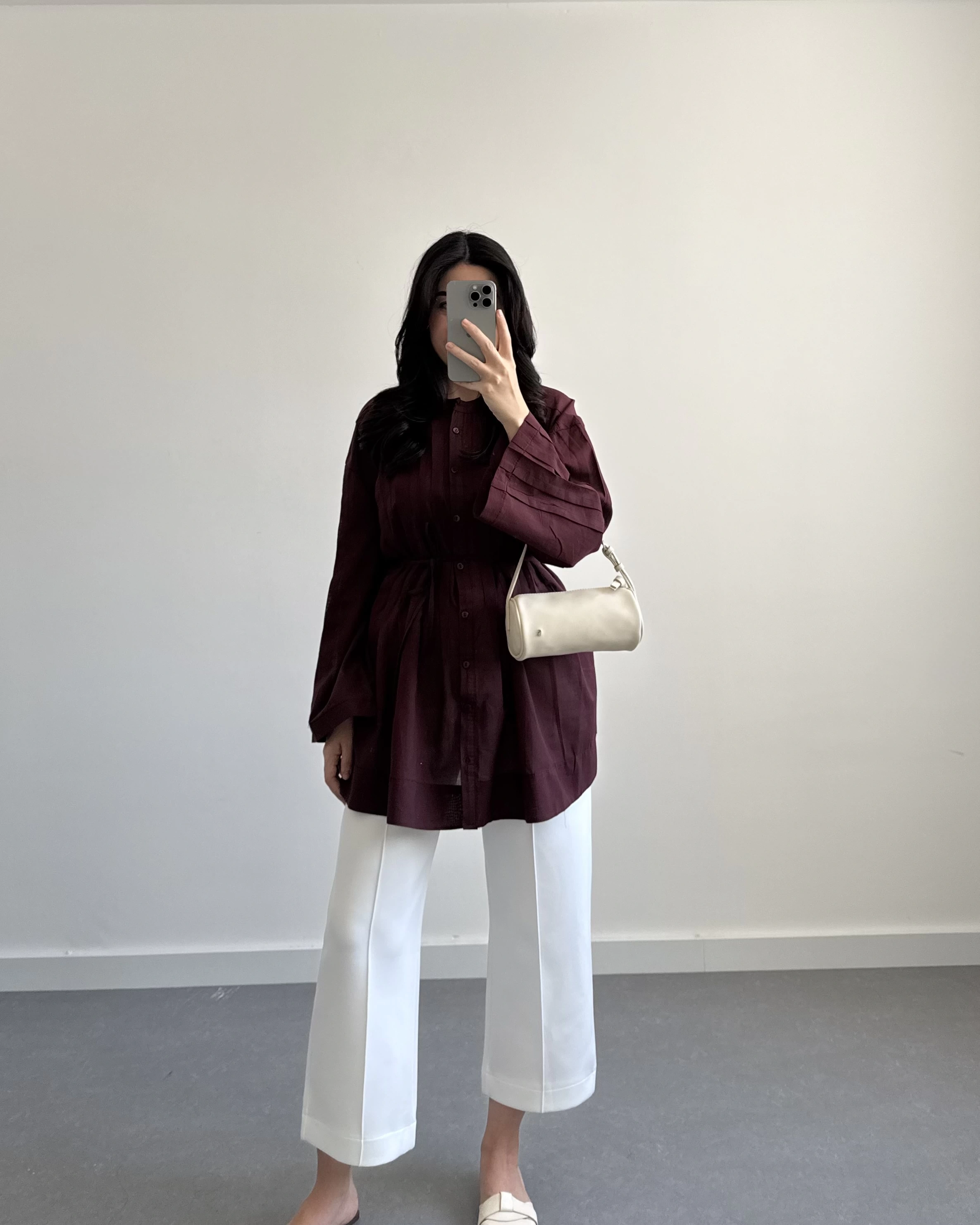 BORDO PAMUK VUAL KUŞAKLI GÖMLEK