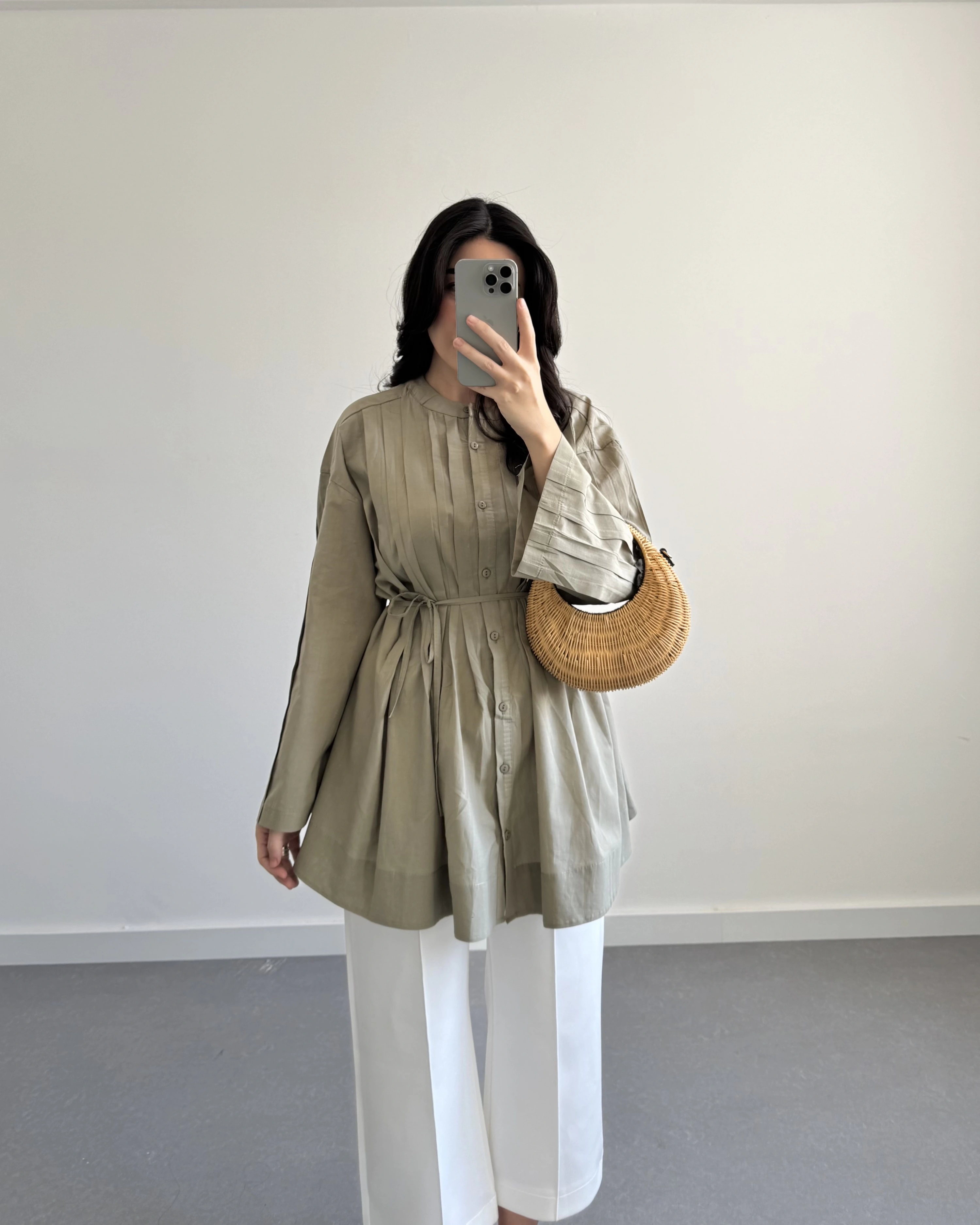 HAKİ PAMUK VUAL KUŞAKLI GÖMLEK