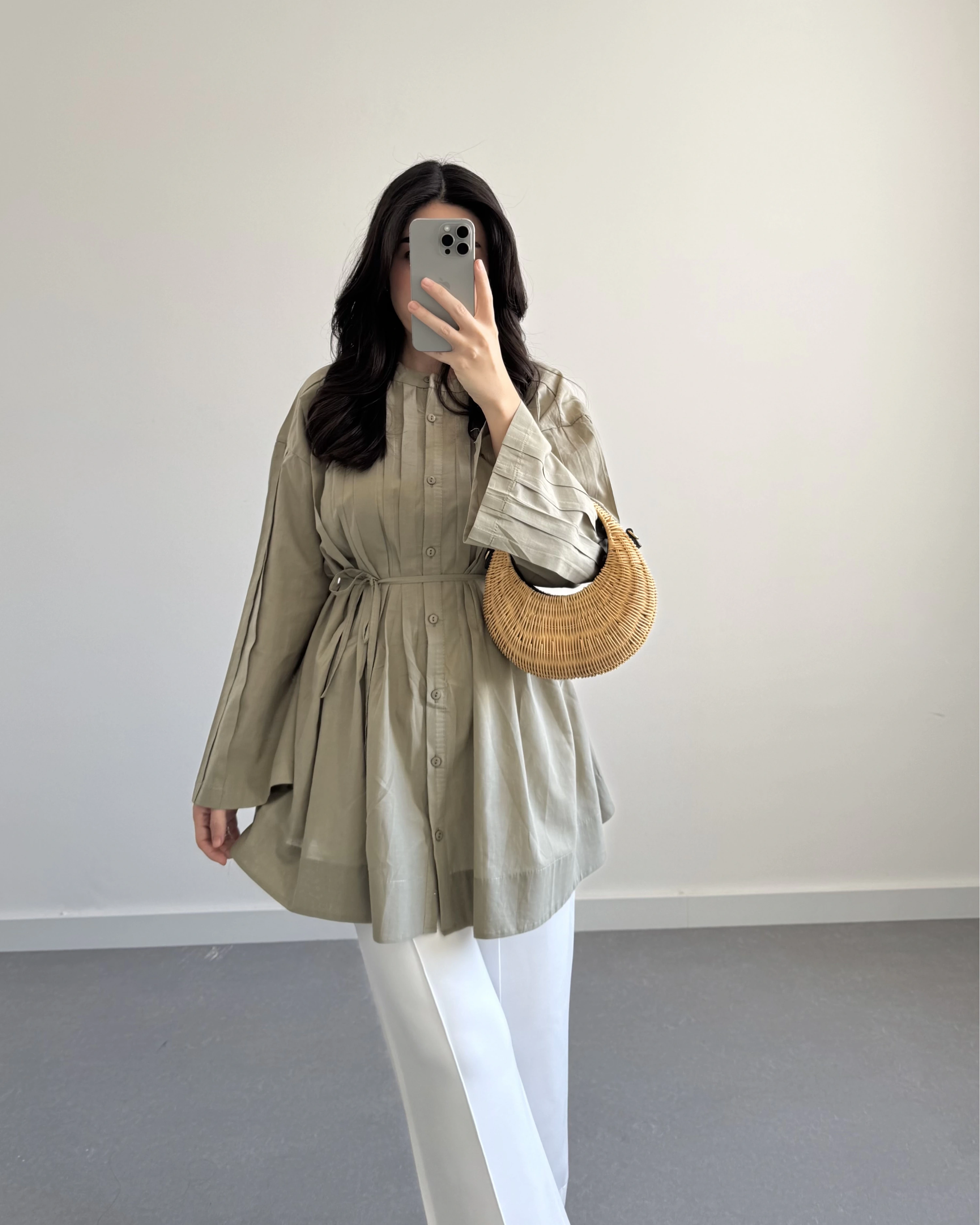 HAKİ PAMUK VUAL KUŞAKLI GÖMLEK