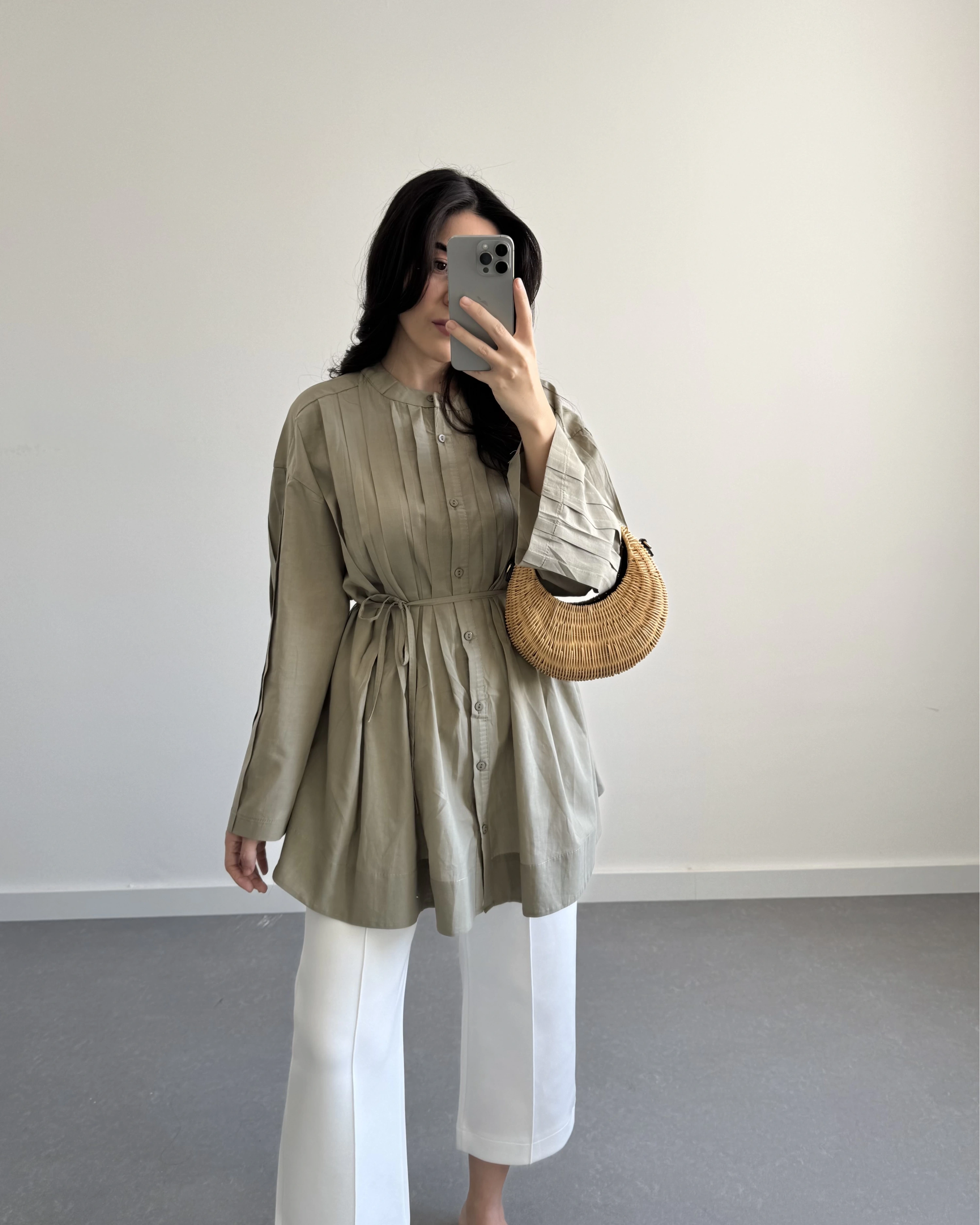 HAKİ PAMUK VUAL KUŞAKLI GÖMLEK