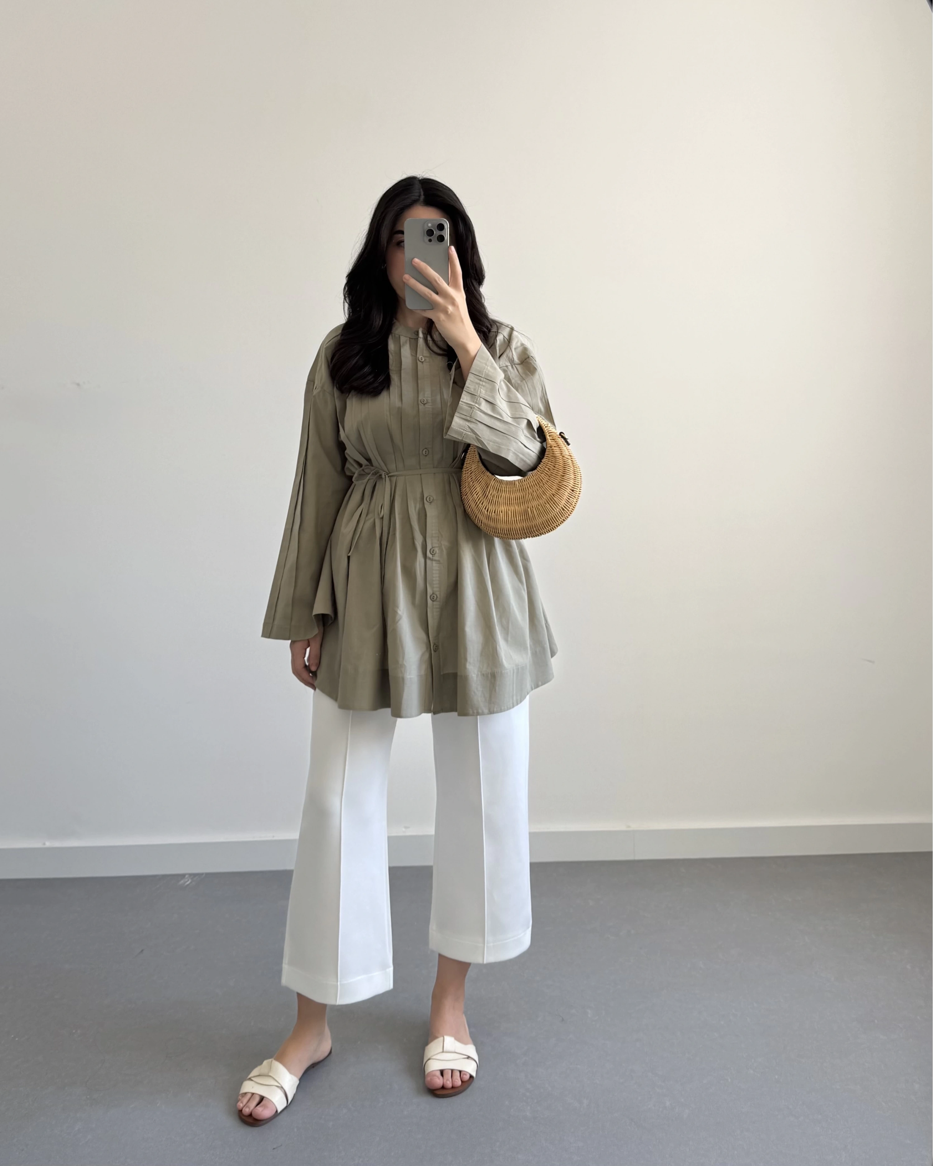 HAKİ PAMUK VUAL KUŞAKLI GÖMLEK