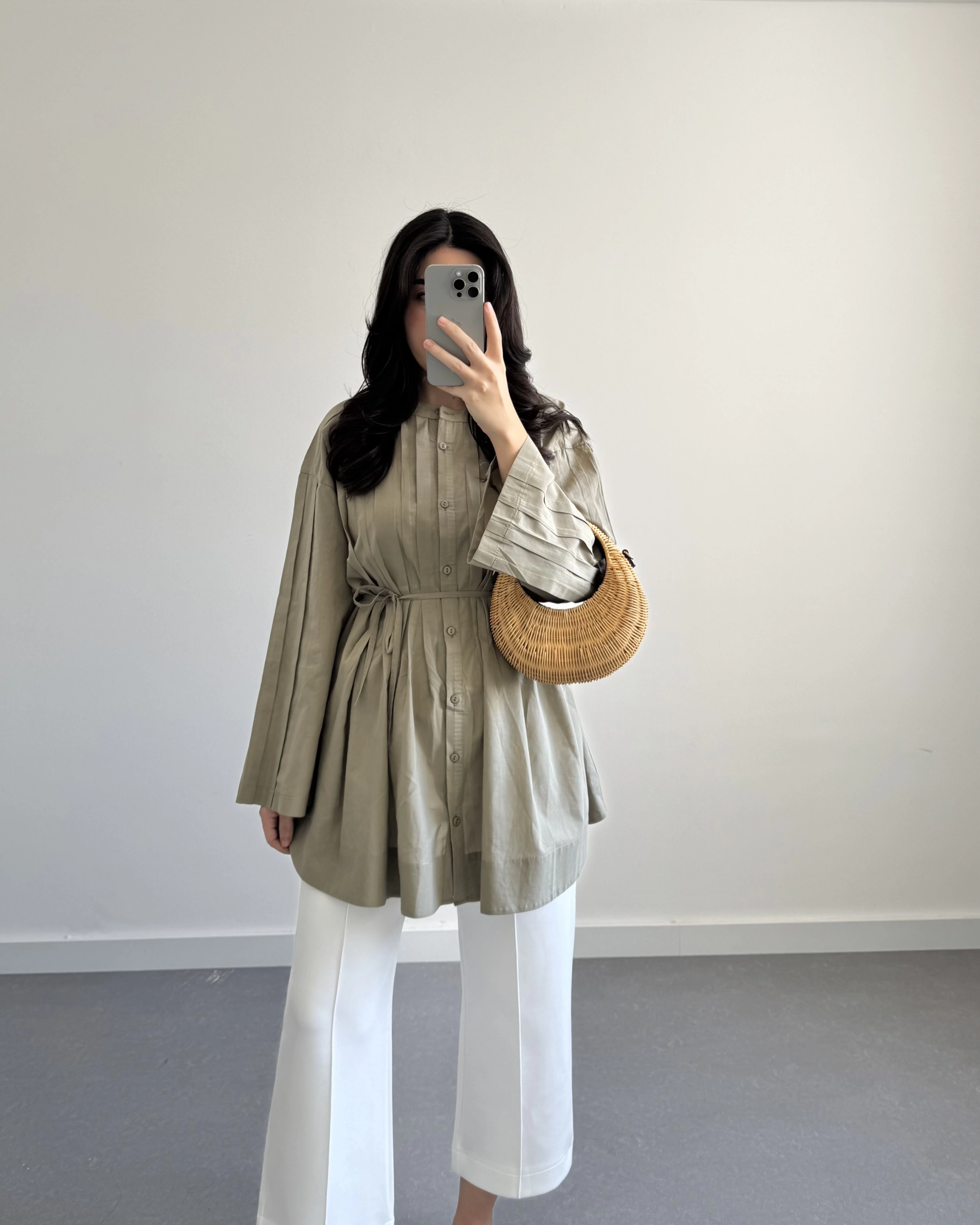 HAKİ PAMUK VUAL KUŞAKLI GÖMLEK