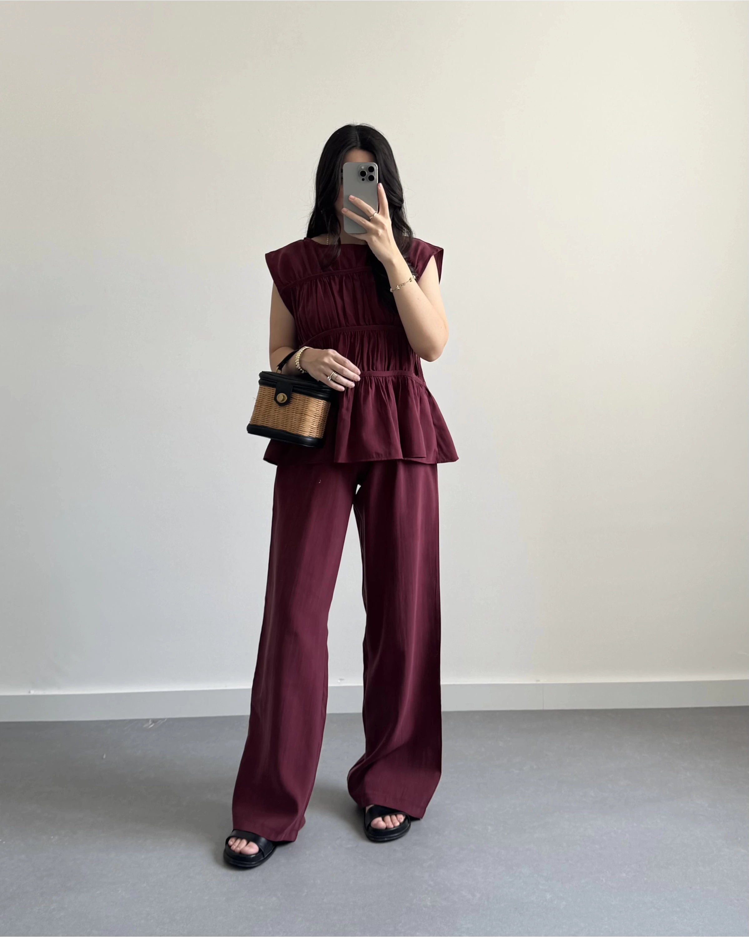 BORDO TENSEL LAYERLİ BLUZ TAKIM