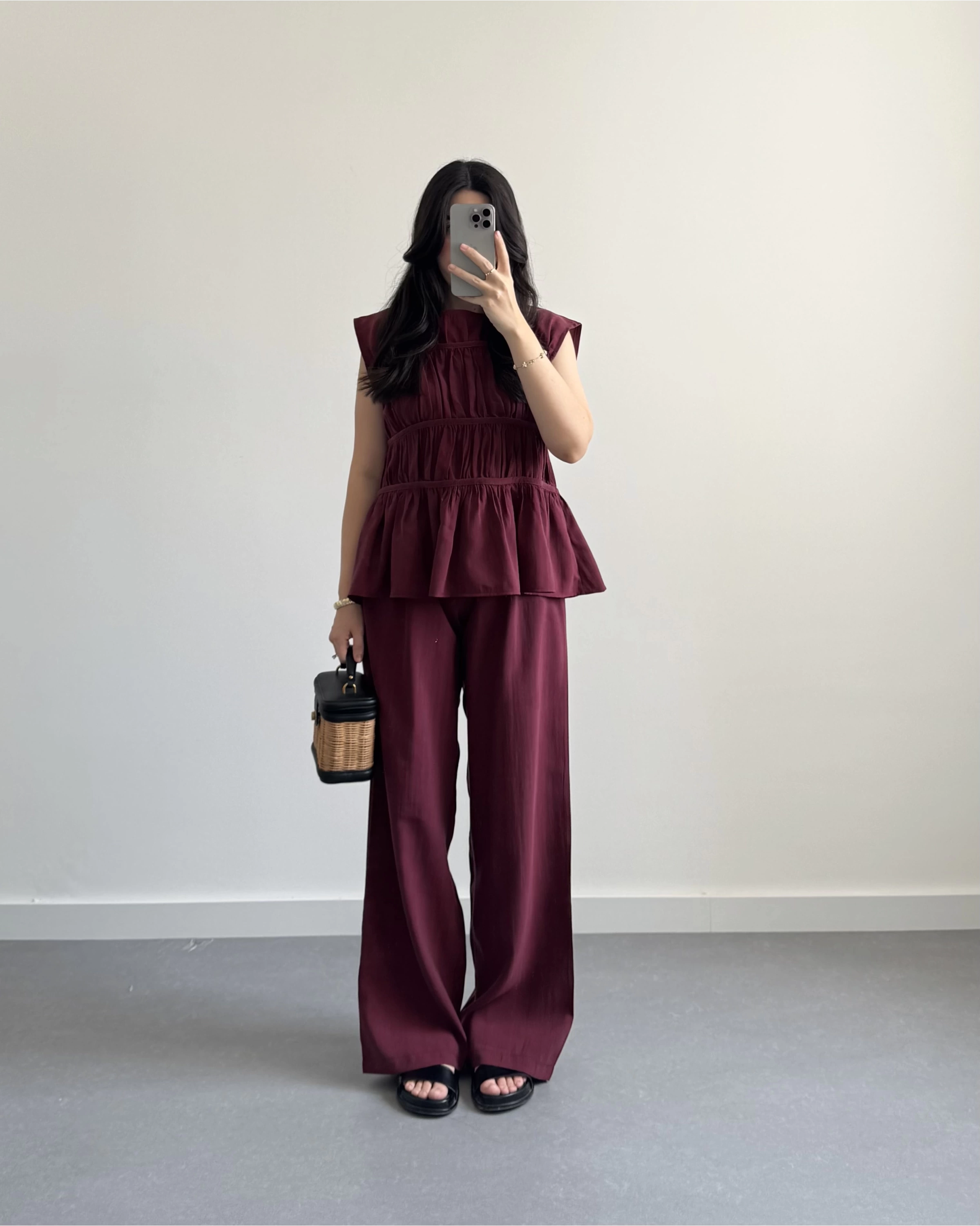 BORDO TENSEL LAYERLİ BLUZ TAKIM