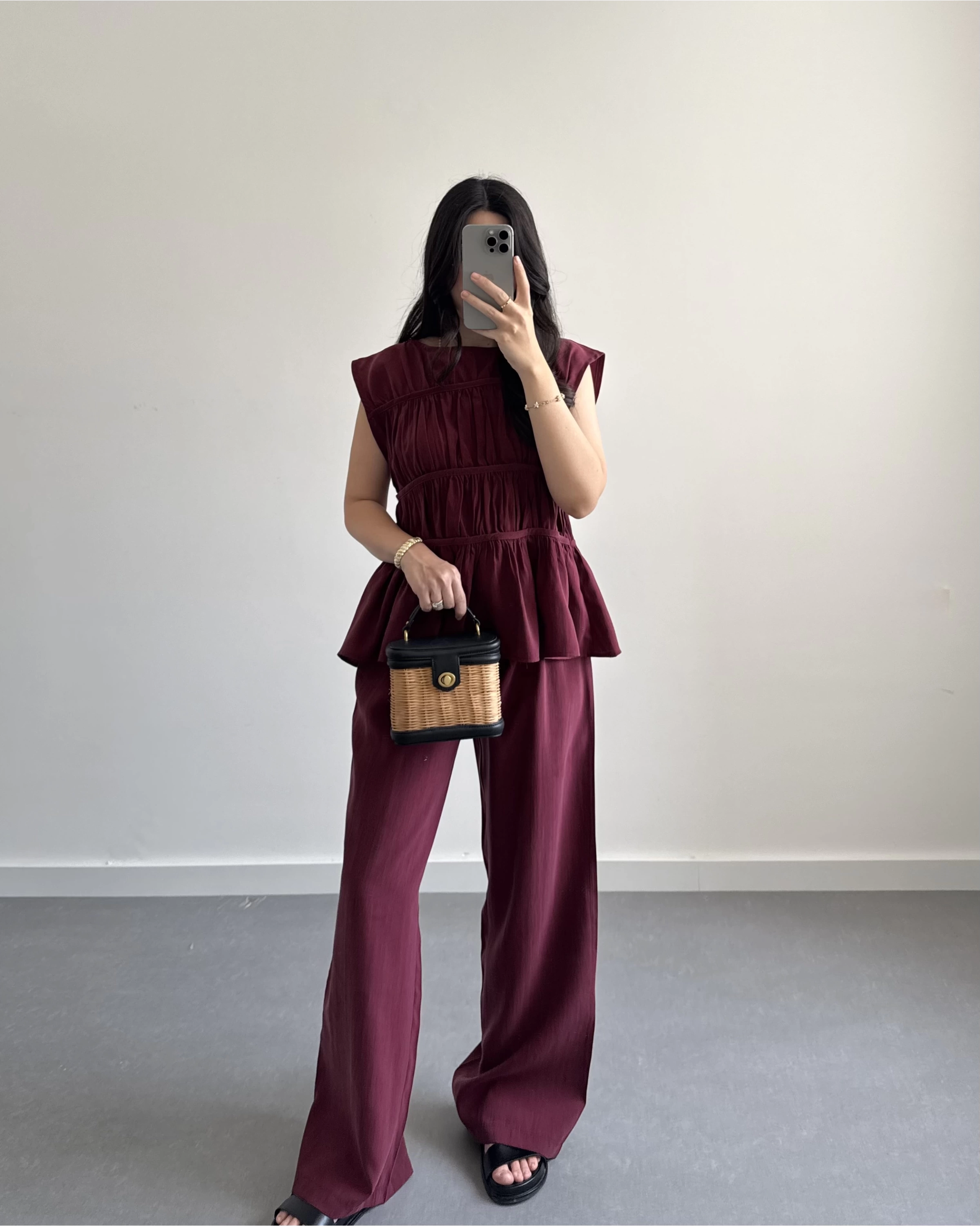 BORDO TENSEL LAYERLİ BLUZ TAKIM