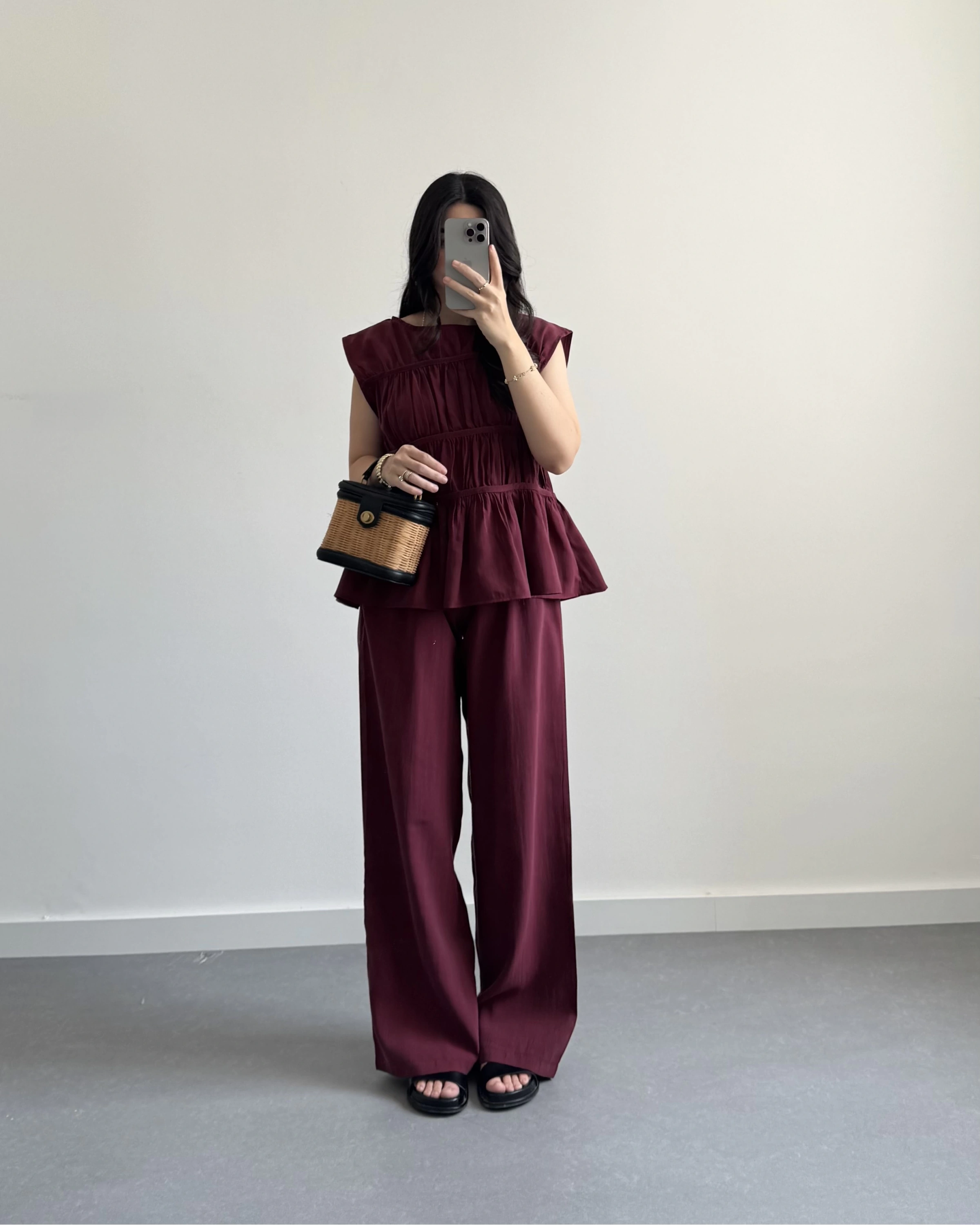 BORDO TENSEL LAYERLİ BLUZ TAKIM