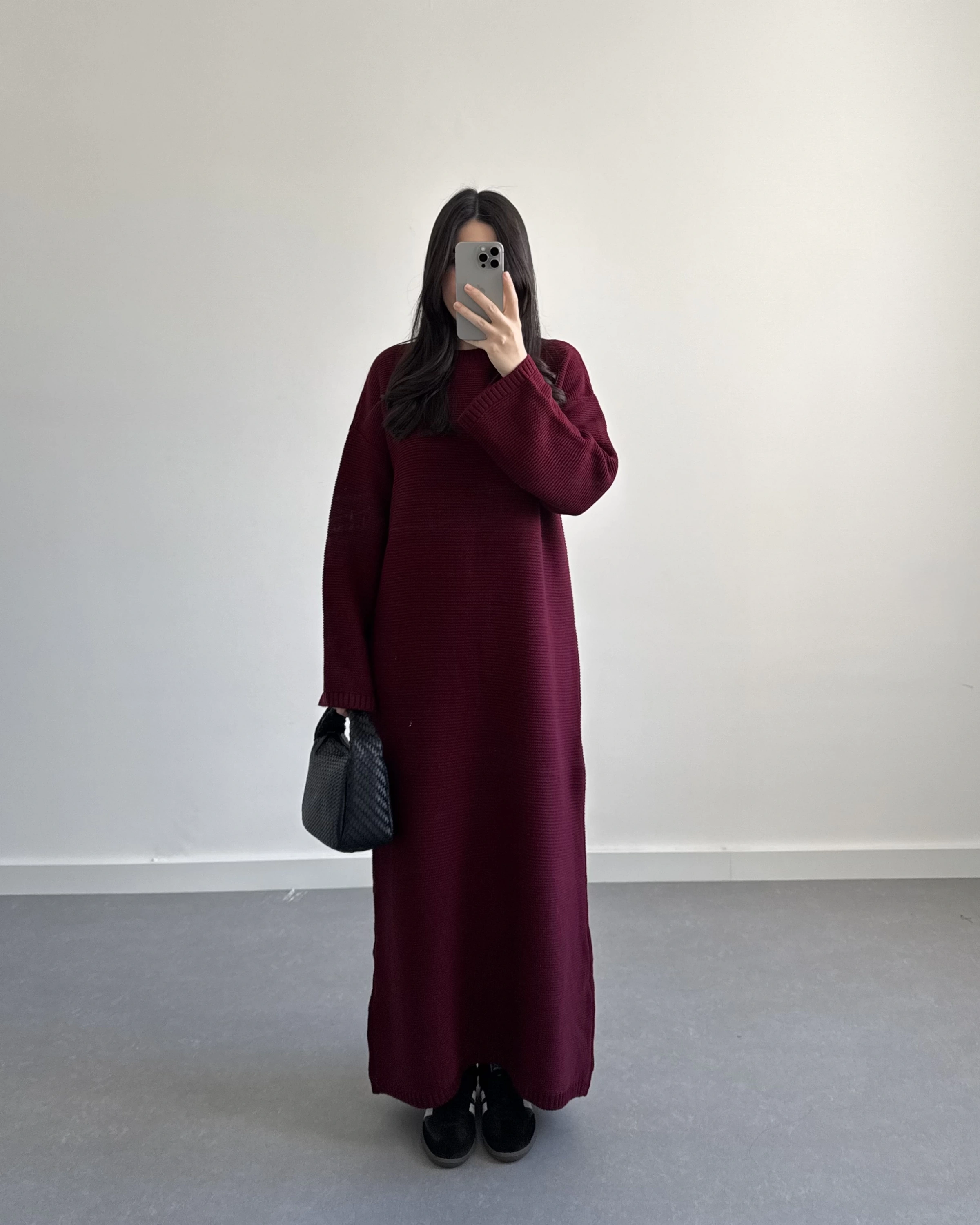 BORDO UZUN TRİKO ELBİSE