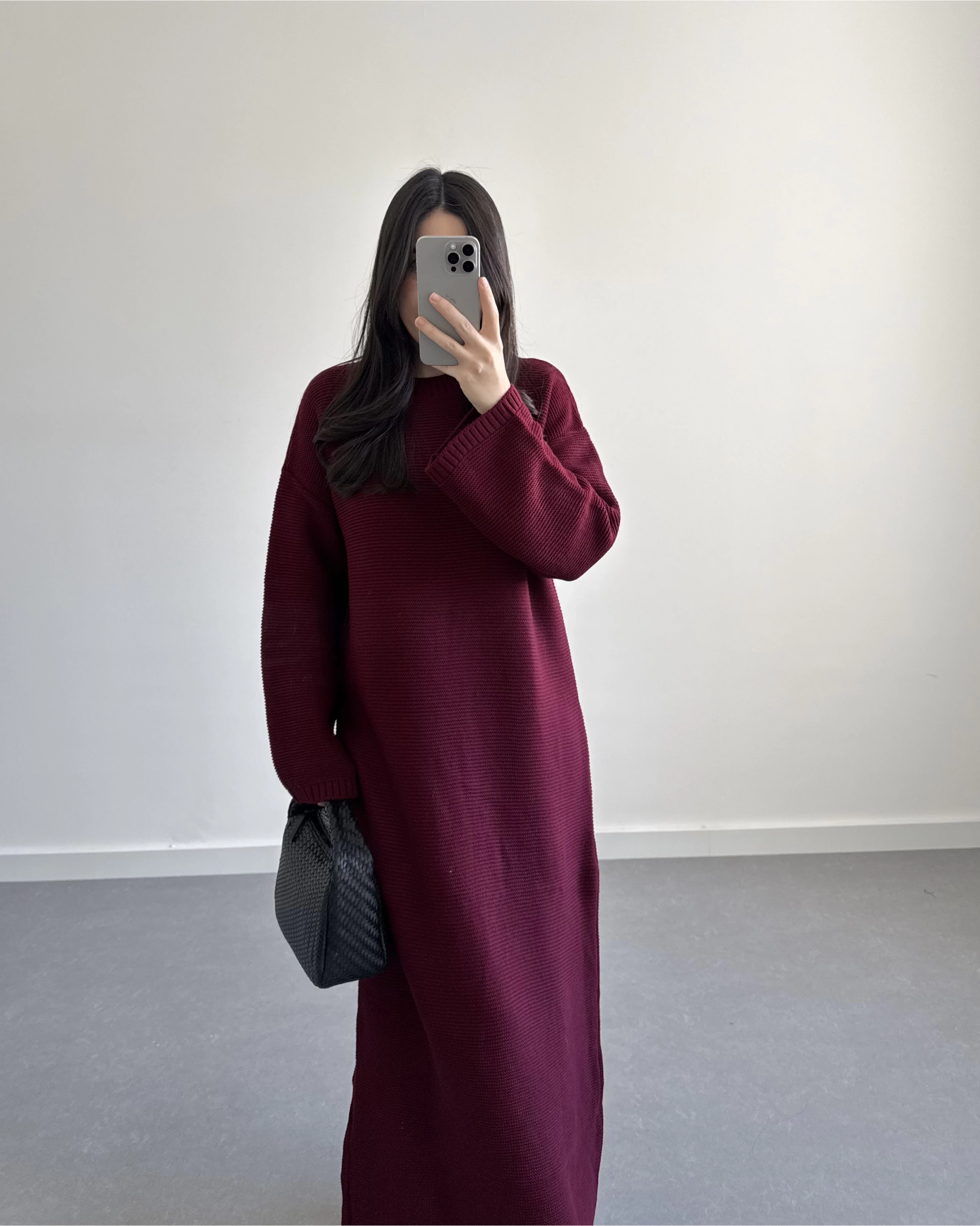 BORDO UZUN TRİKO ELBİSE