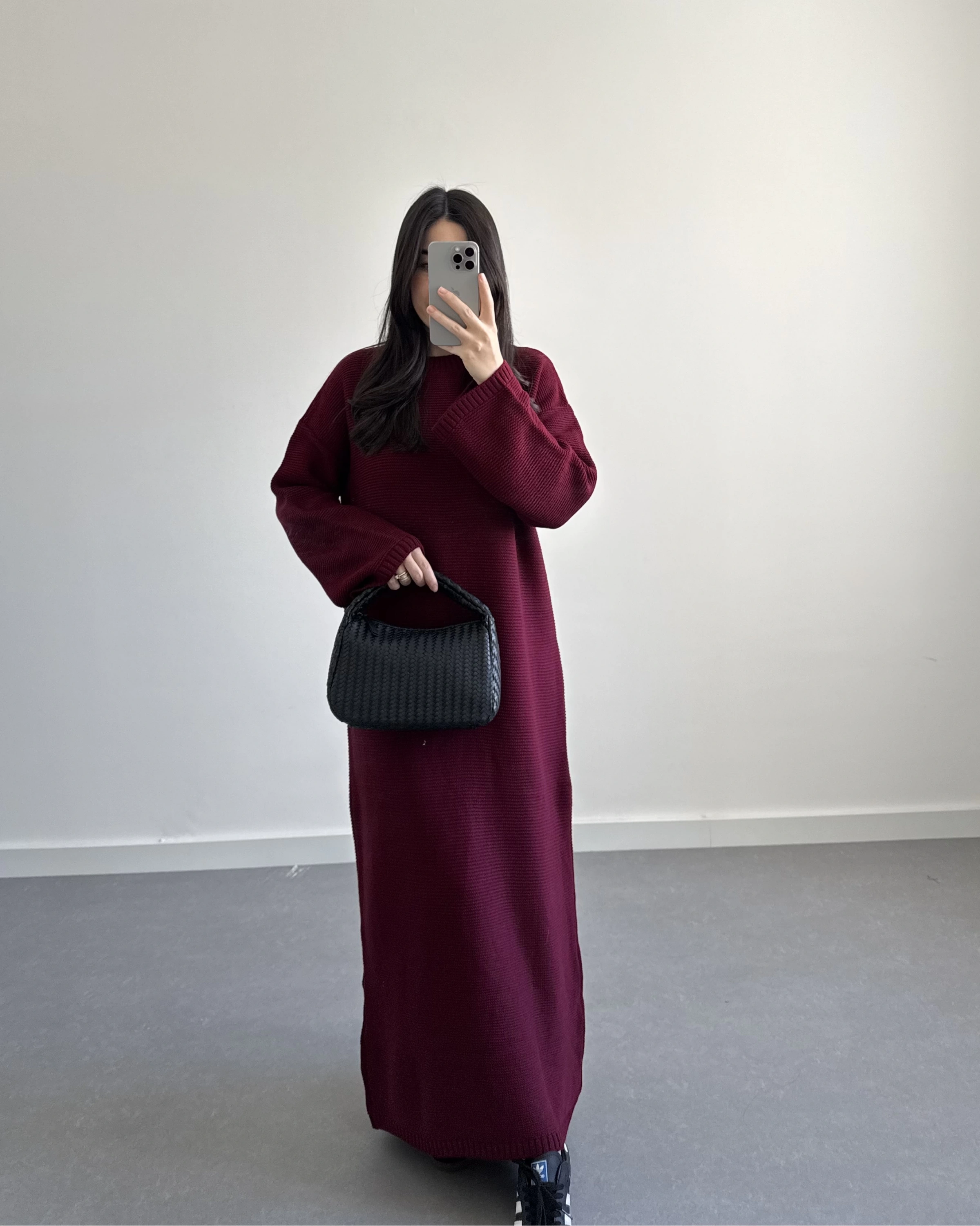 BORDO UZUN TRİKO ELBİSE