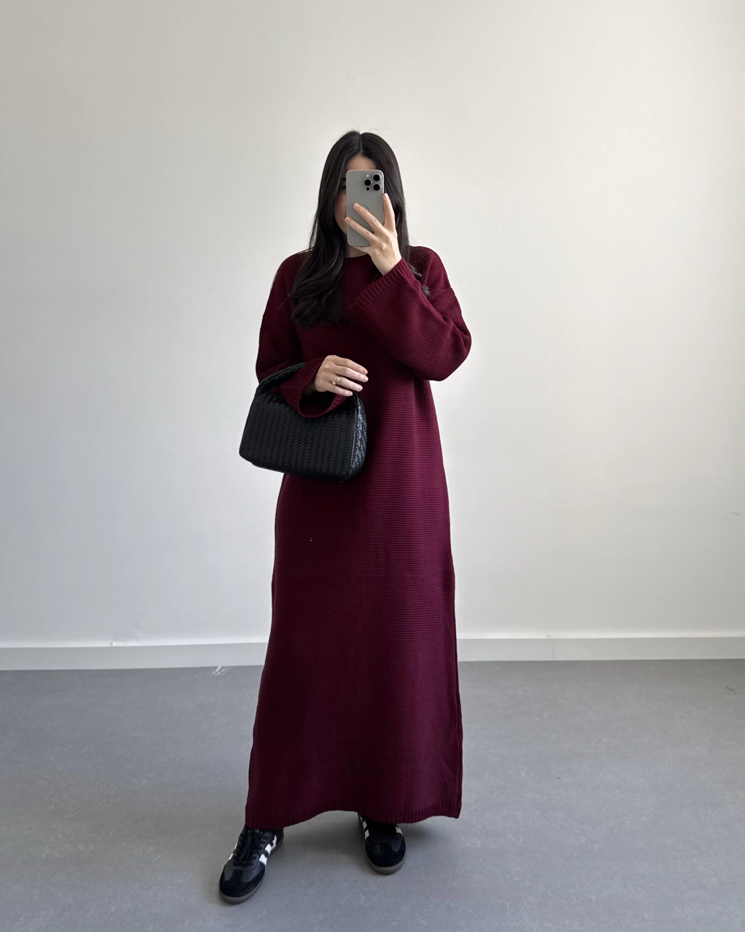 BORDO UZUN TRİKO ELBİSE