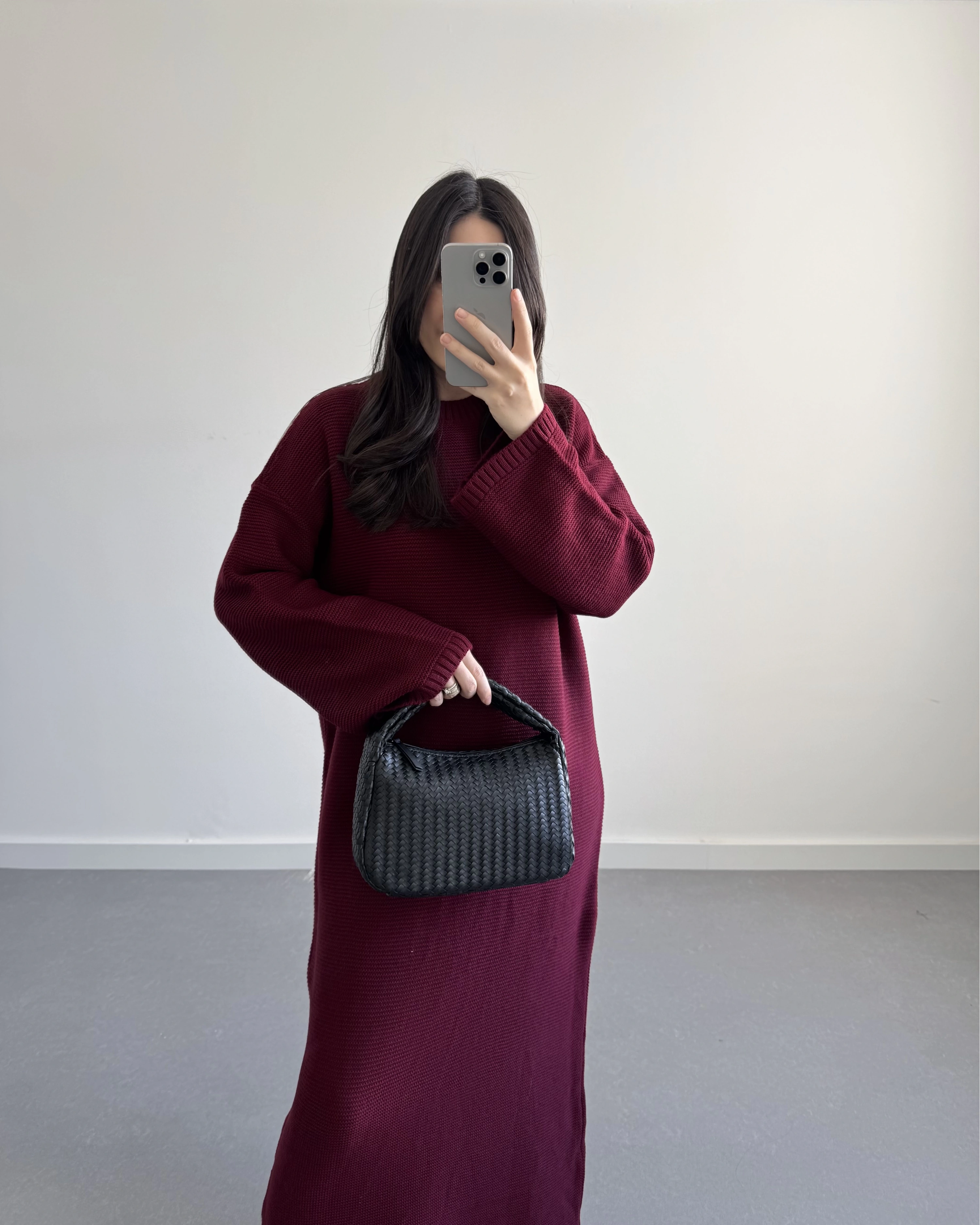 BORDO UZUN TRİKO ELBİSE