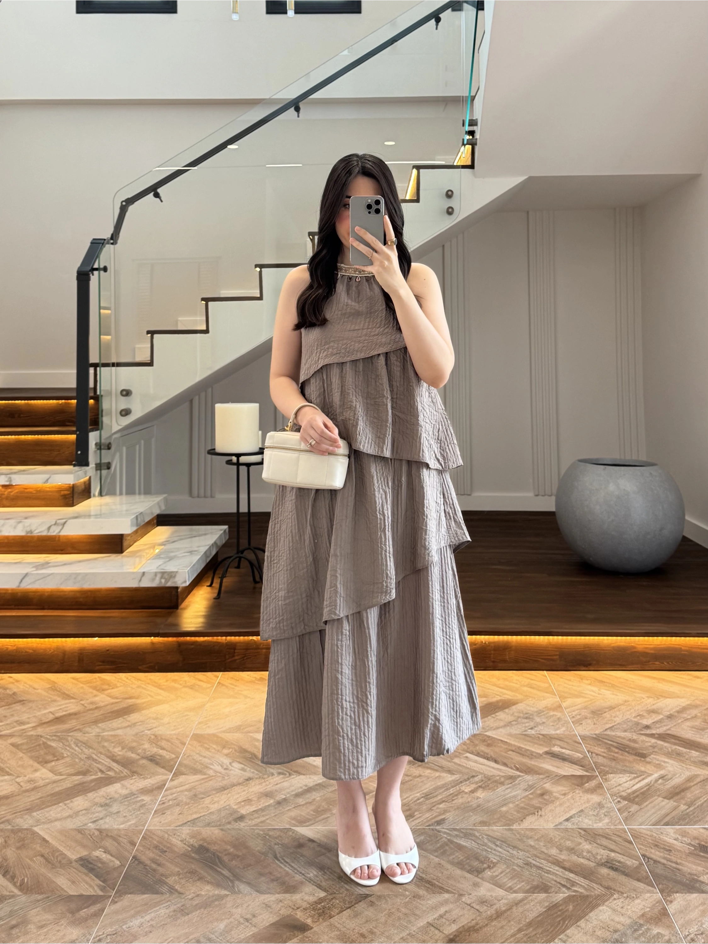 BRONZ BOYUN BAĞLAMALI ELBİSE -4255