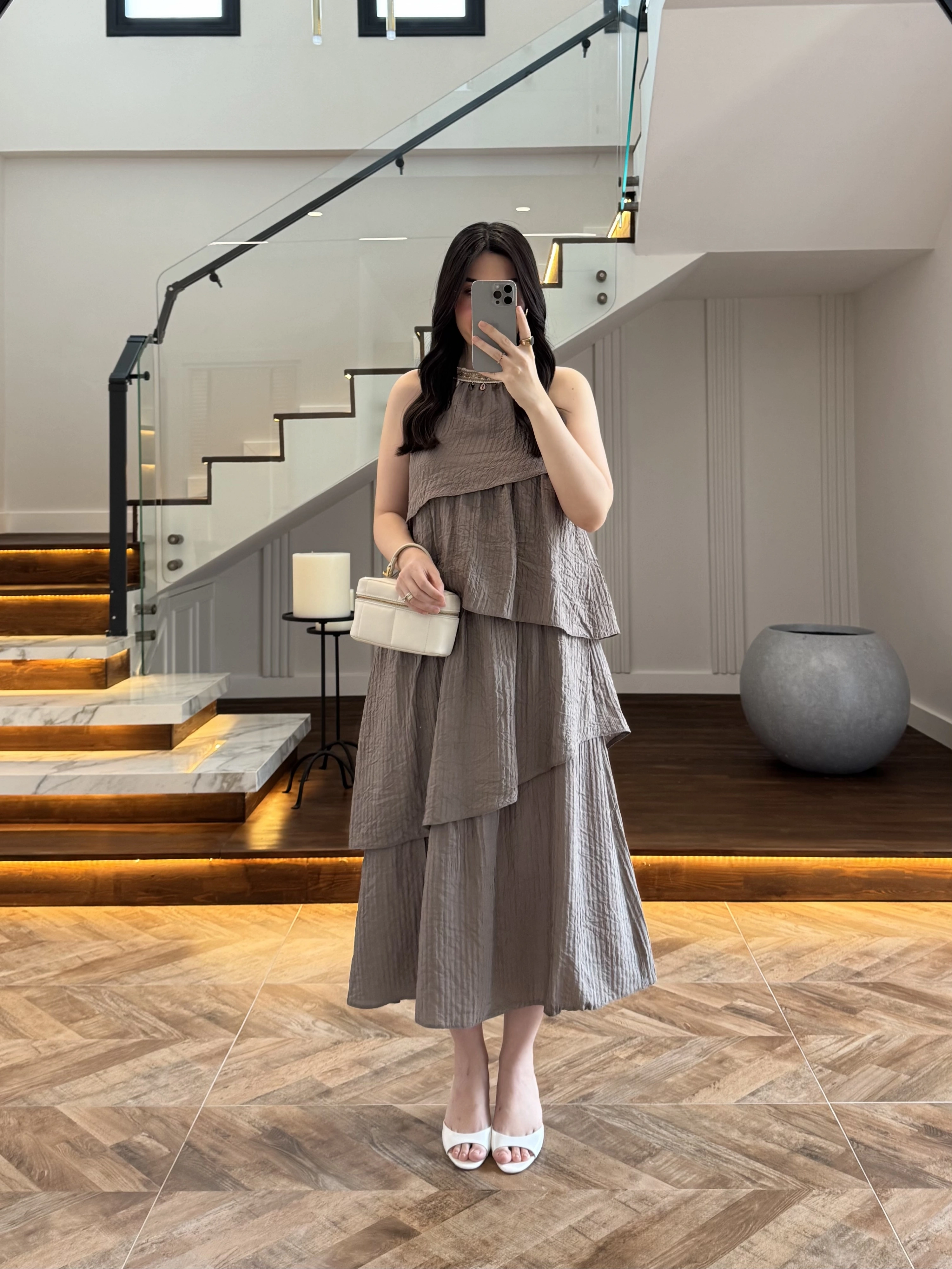 BRONZ BOYUN BAĞLAMALI ELBİSE -4255