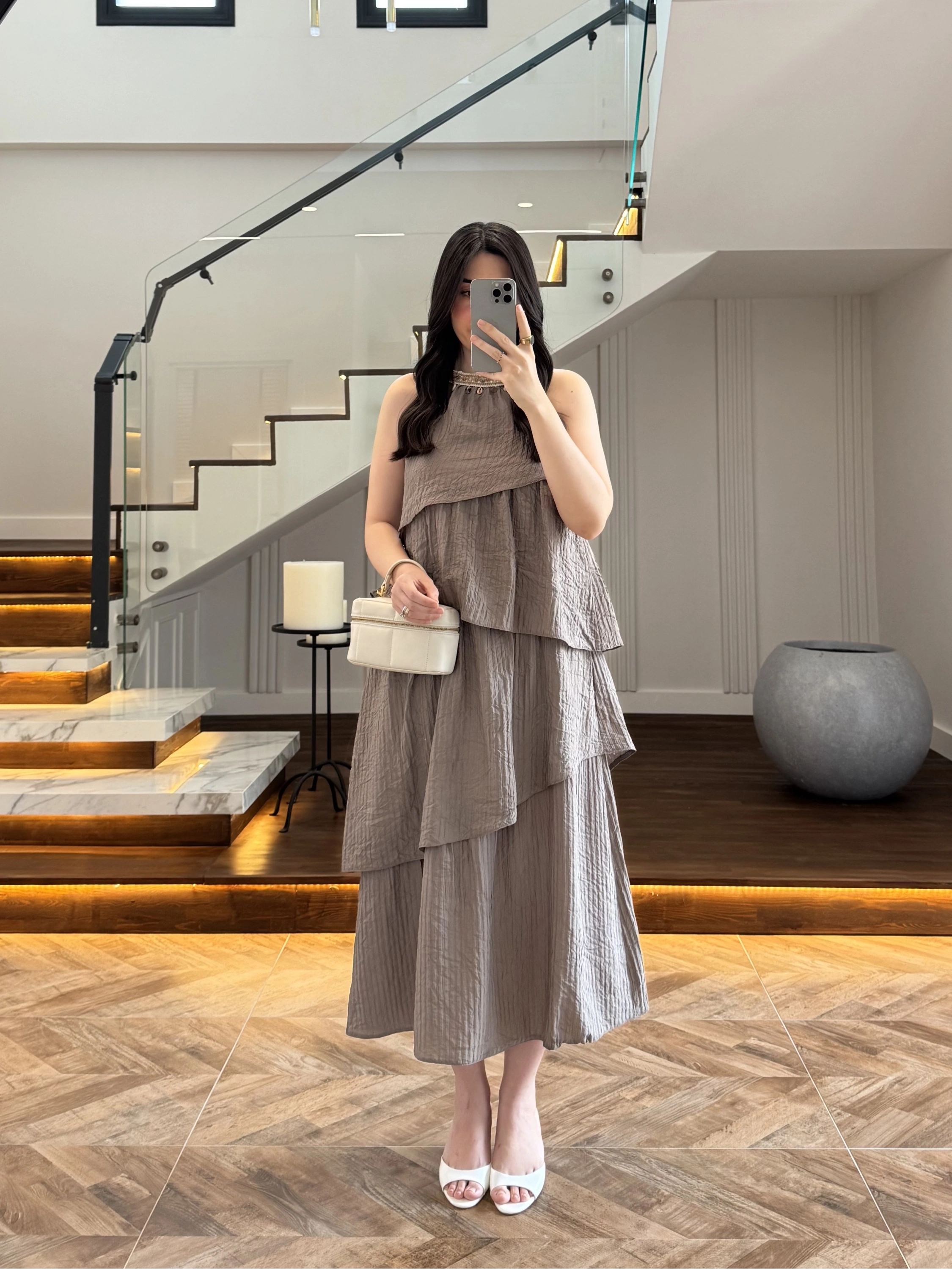 BRONZ BOYUN BAĞLAMALI ELBİSE -4255