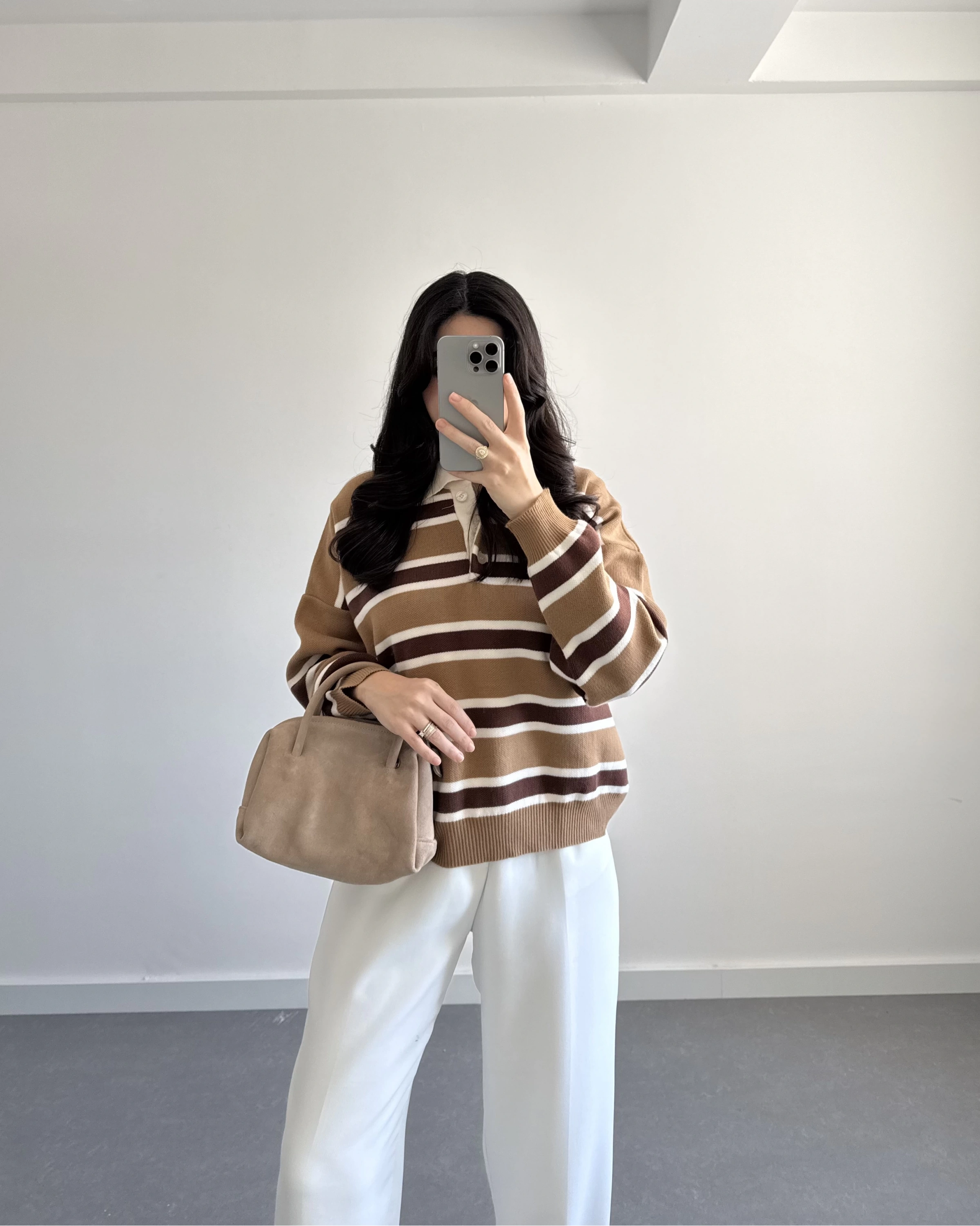 CAMEL ÇİZGİLİ KAZAK