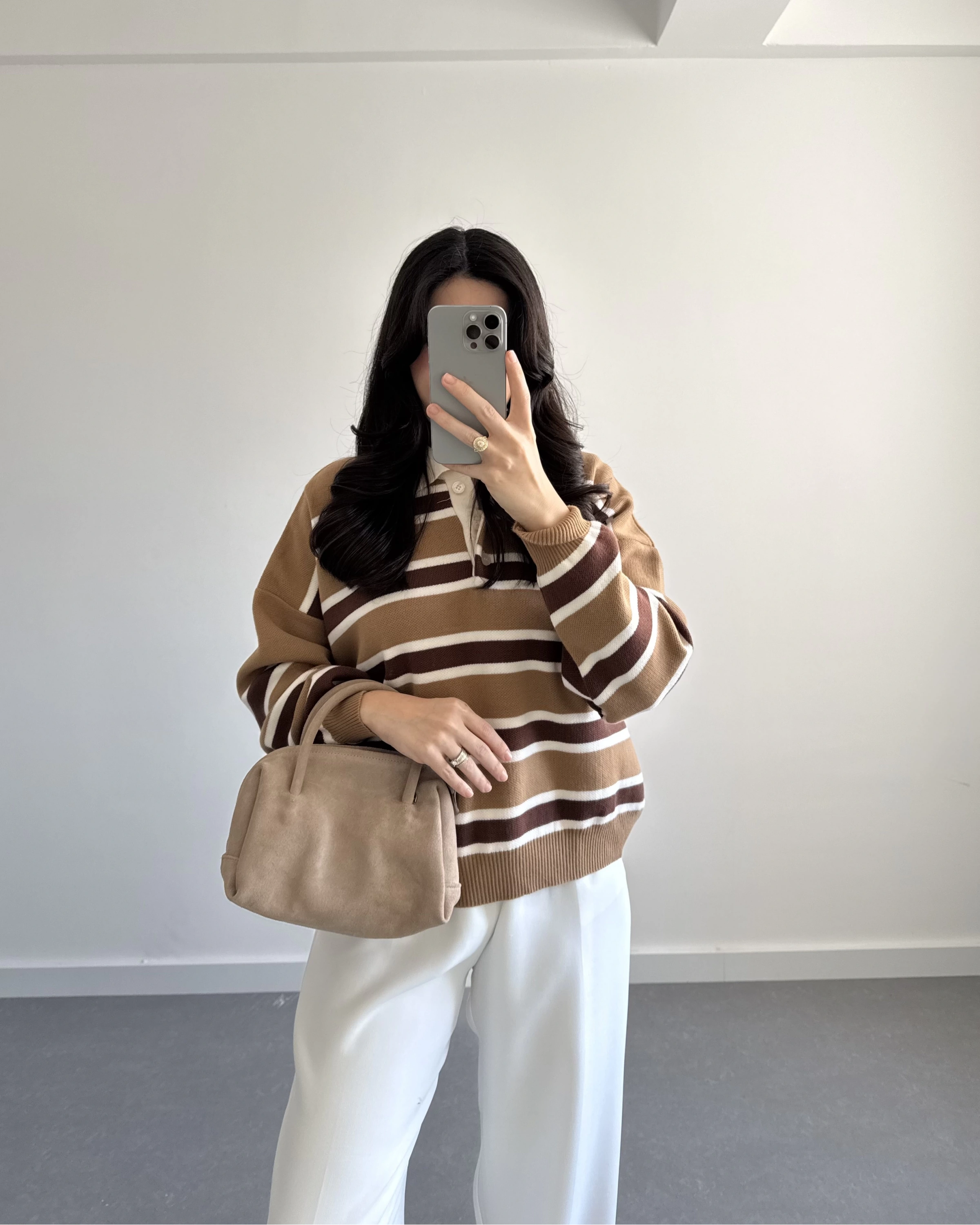 CAMEL ÇİZGİLİ KAZAK