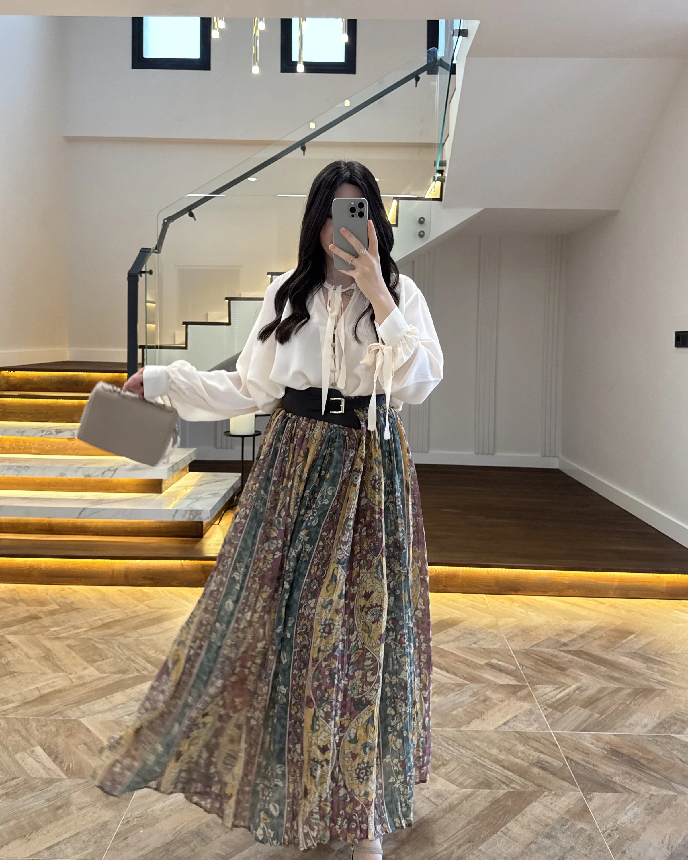 ÇİÇEK BASKILI KEMERLİ ETEK - 3374