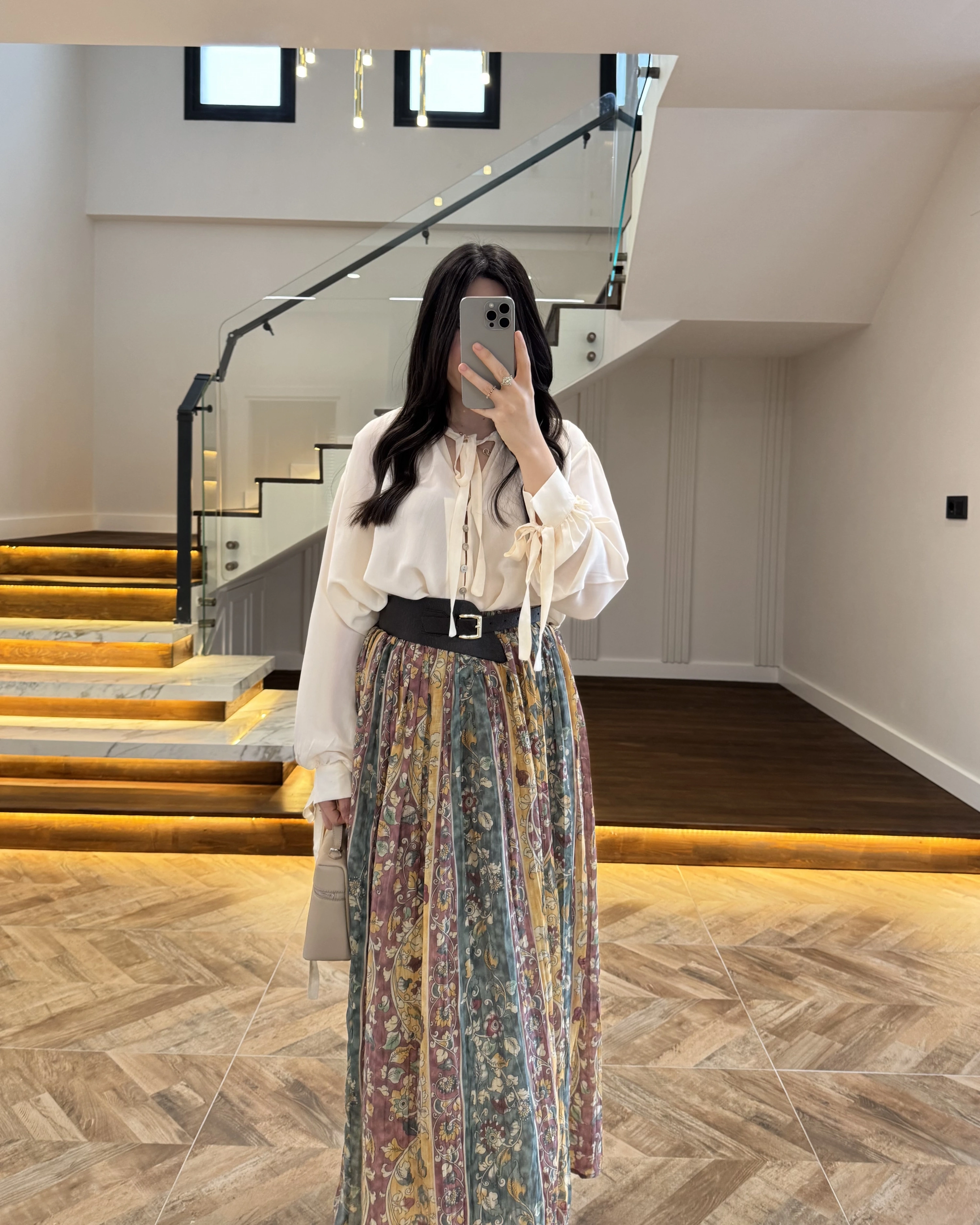 ÇİÇEK BASKILI KEMERLİ ETEK - 3374