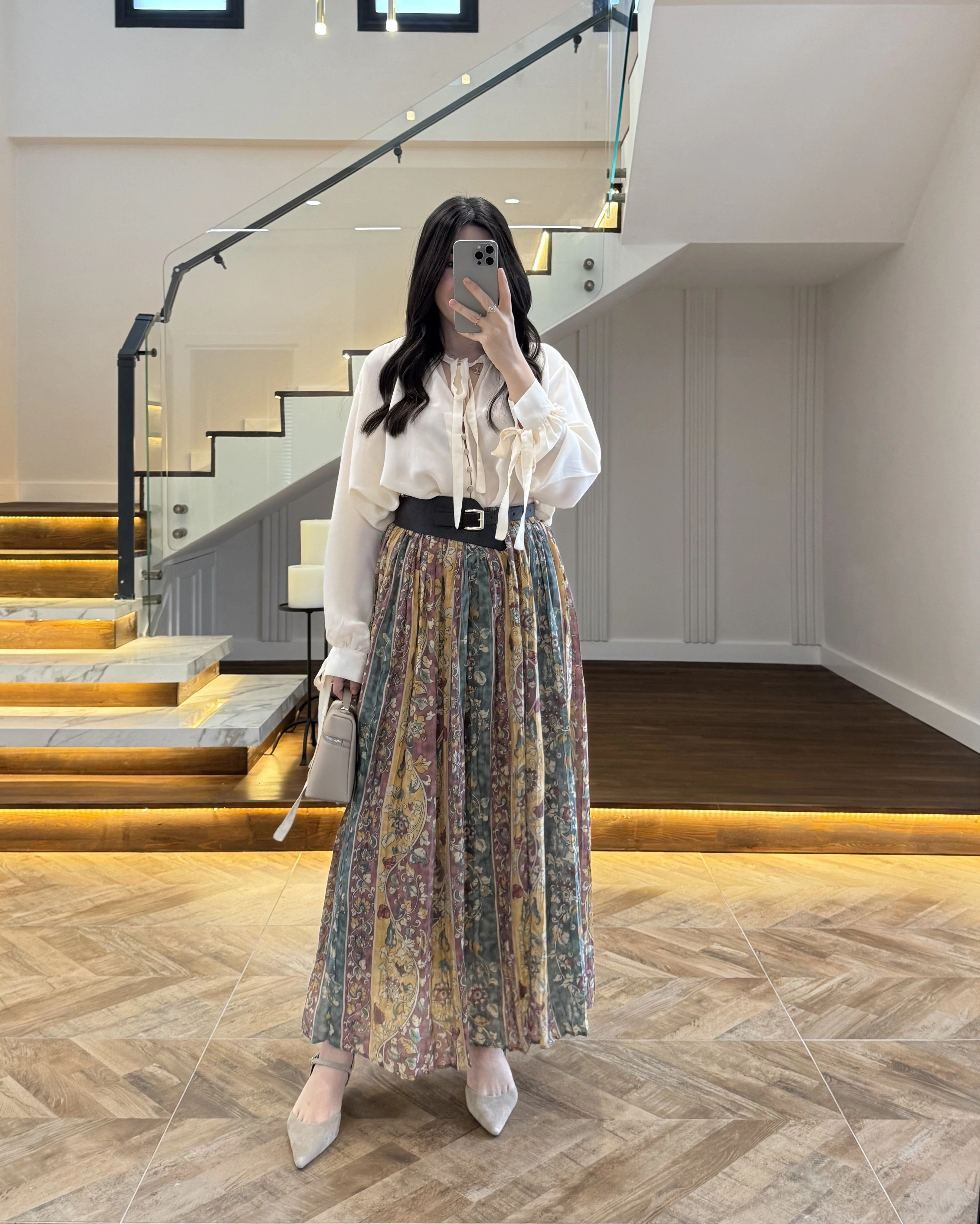 ÇİÇEK BASKILI KEMERLİ ETEK - 3374