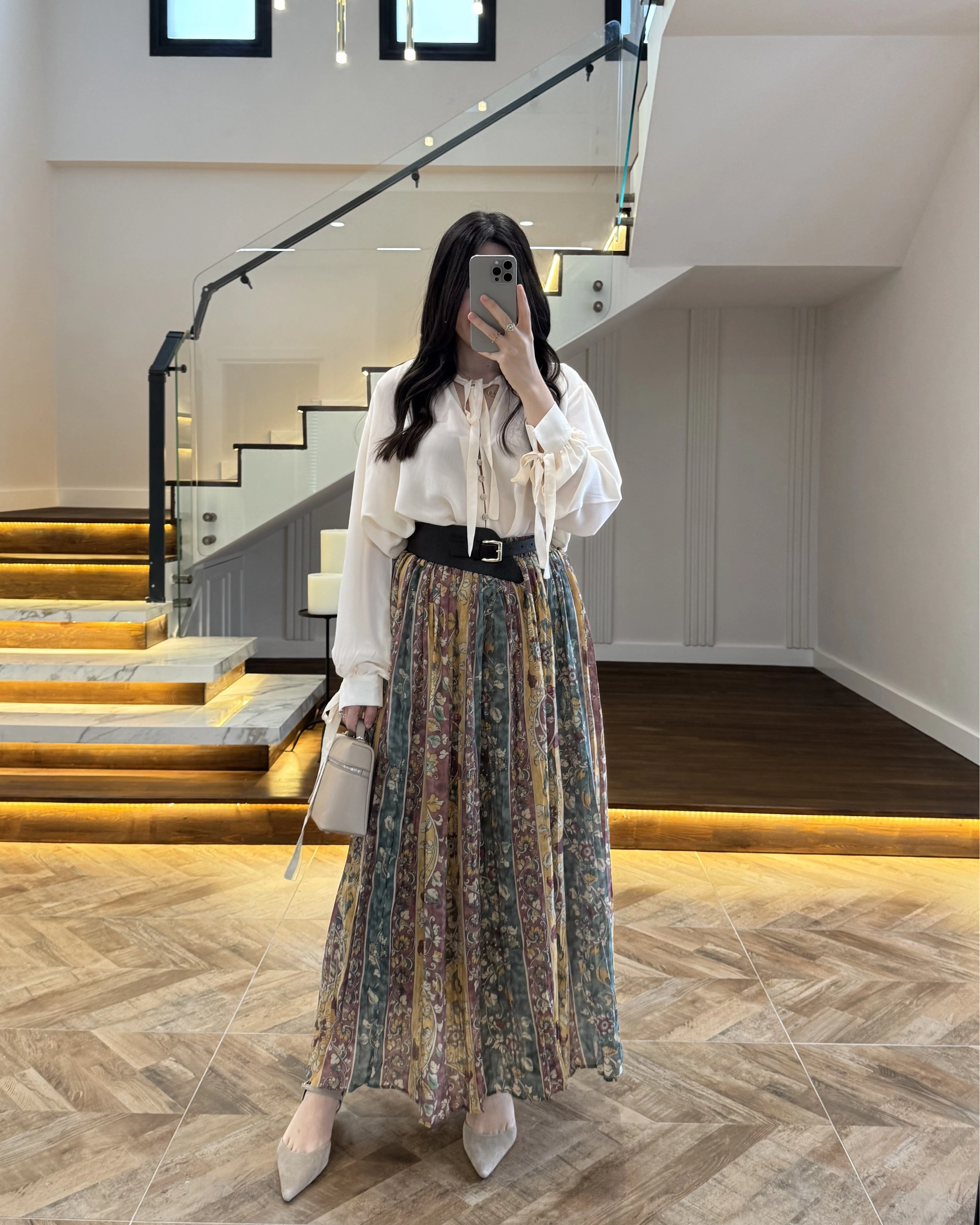 ÇİÇEK BASKILI KEMERLİ ETEK - 3374