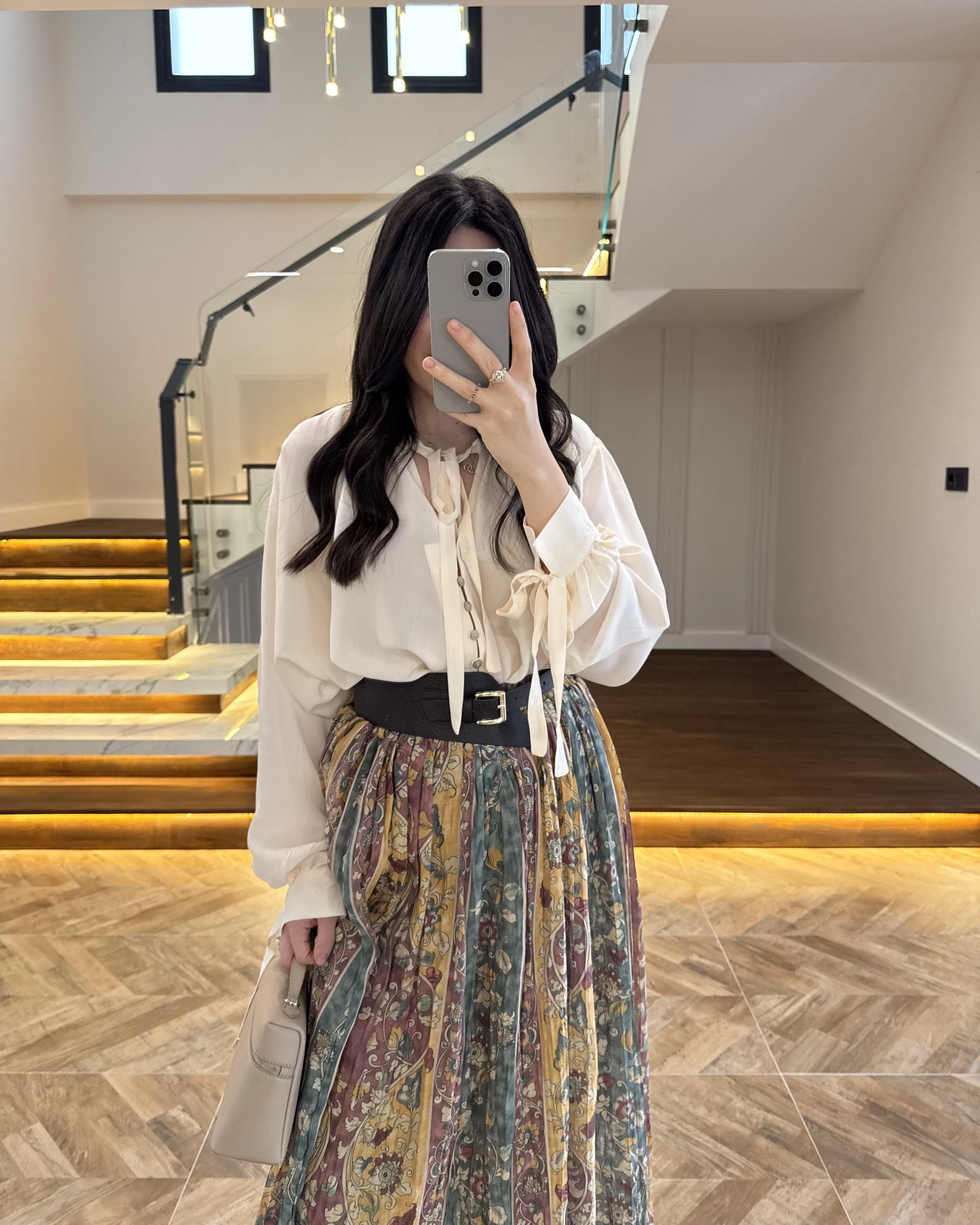 ÇİÇEK BASKILI KEMERLİ ETEK - 3374