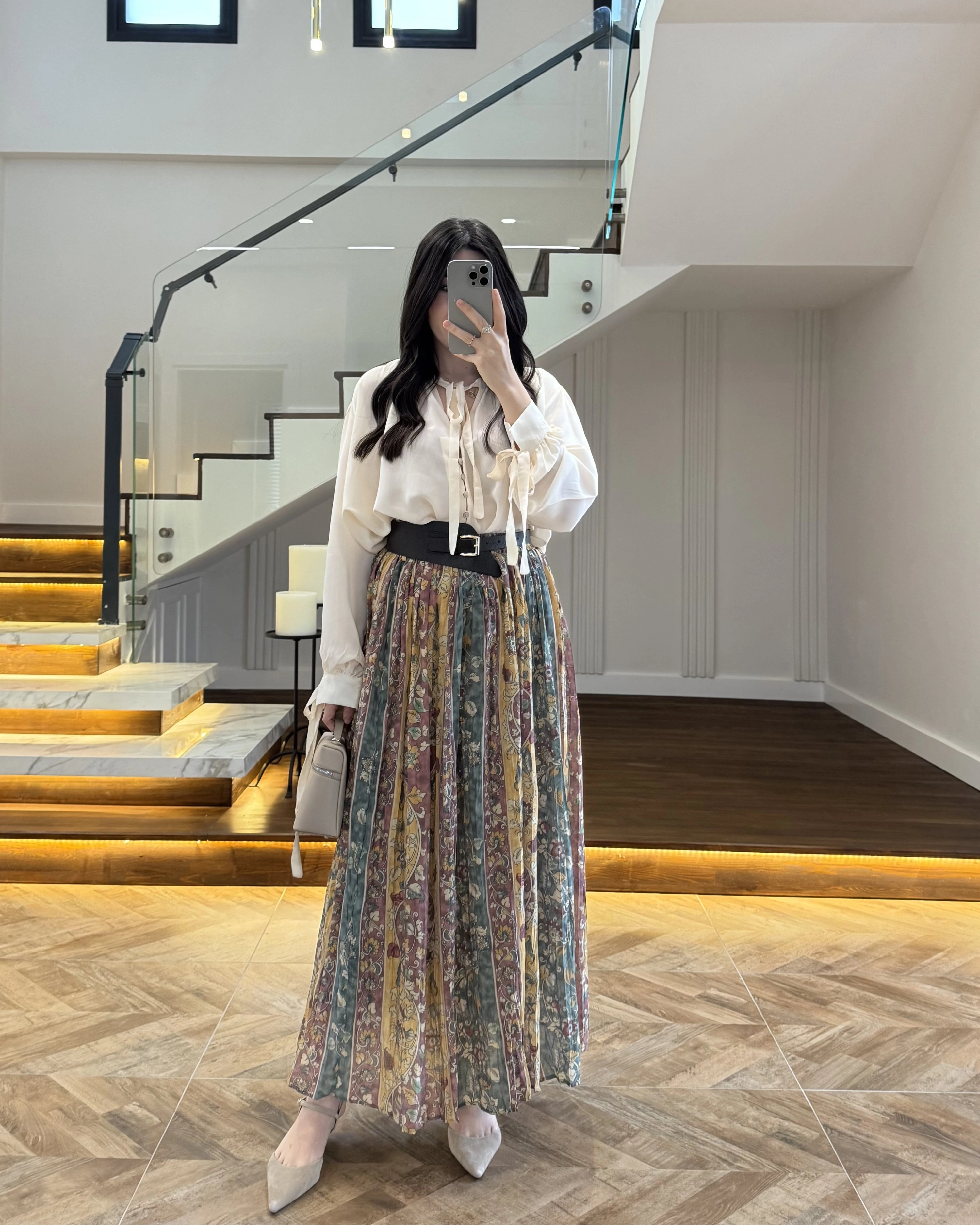 ÇİÇEK BASKILI KEMERLİ ETEK - 3374