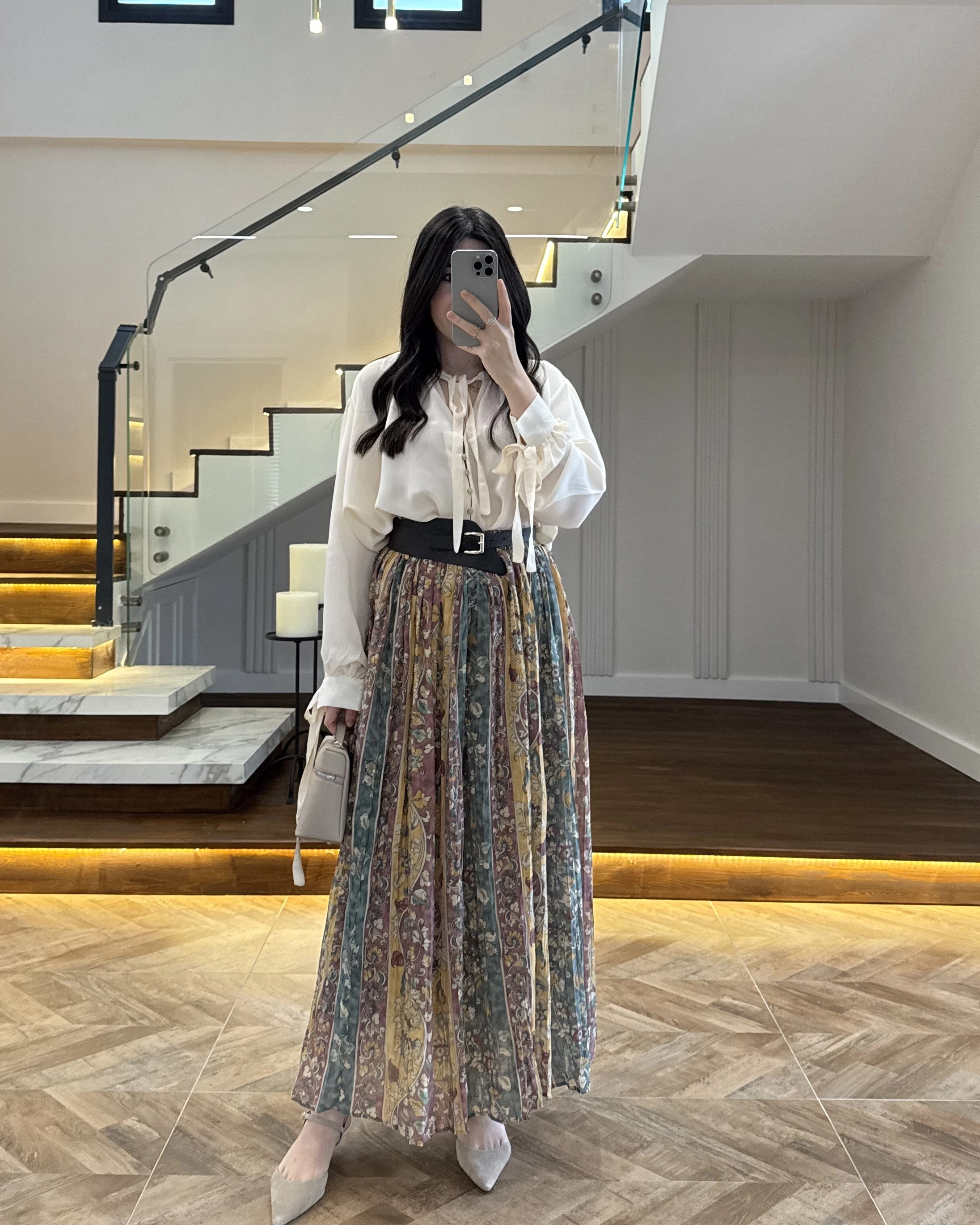 ÇİÇEK BASKILI KEMERLİ ETEK - 3374