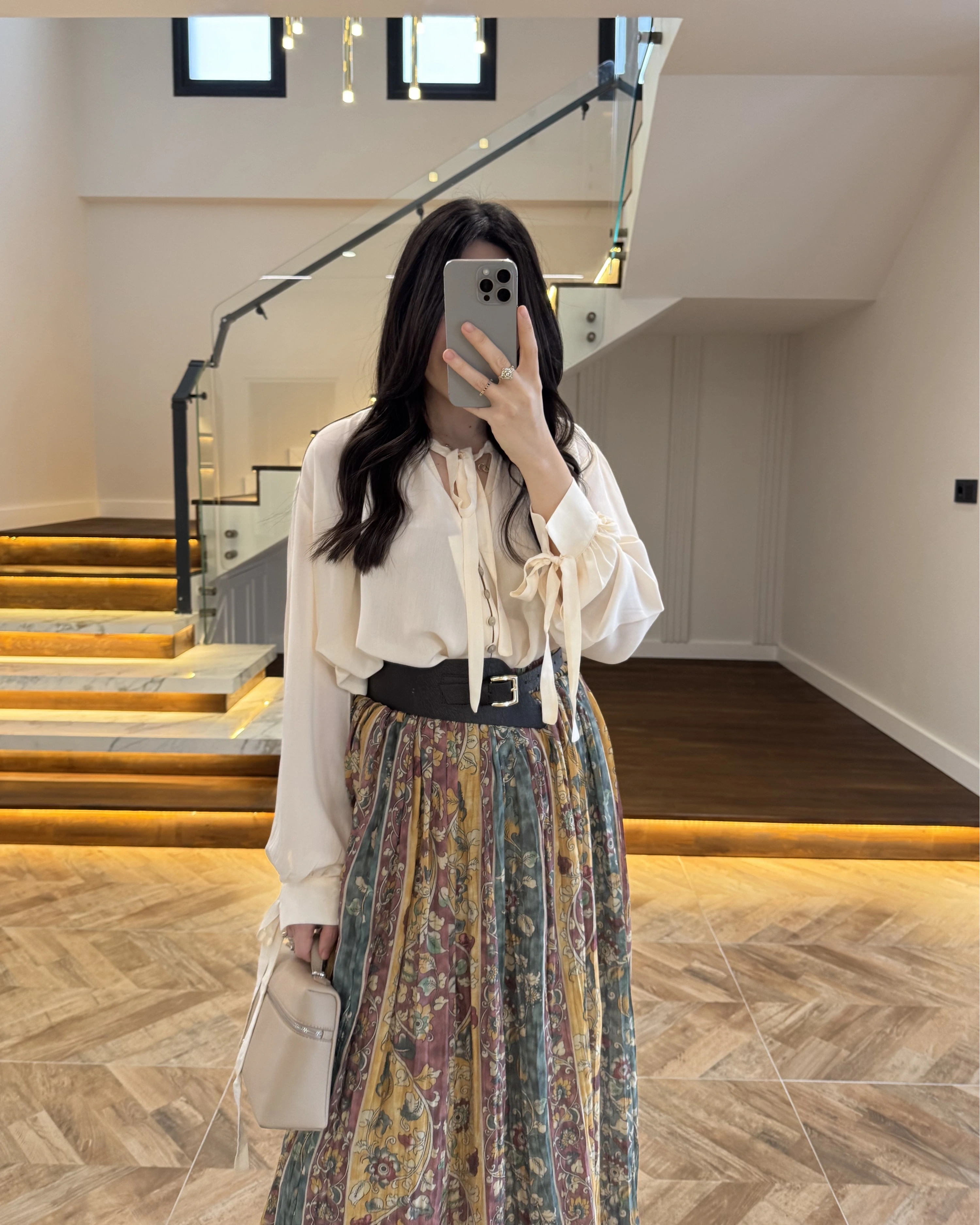 ÇİÇEK BASKILI KEMERLİ ETEK - 3374