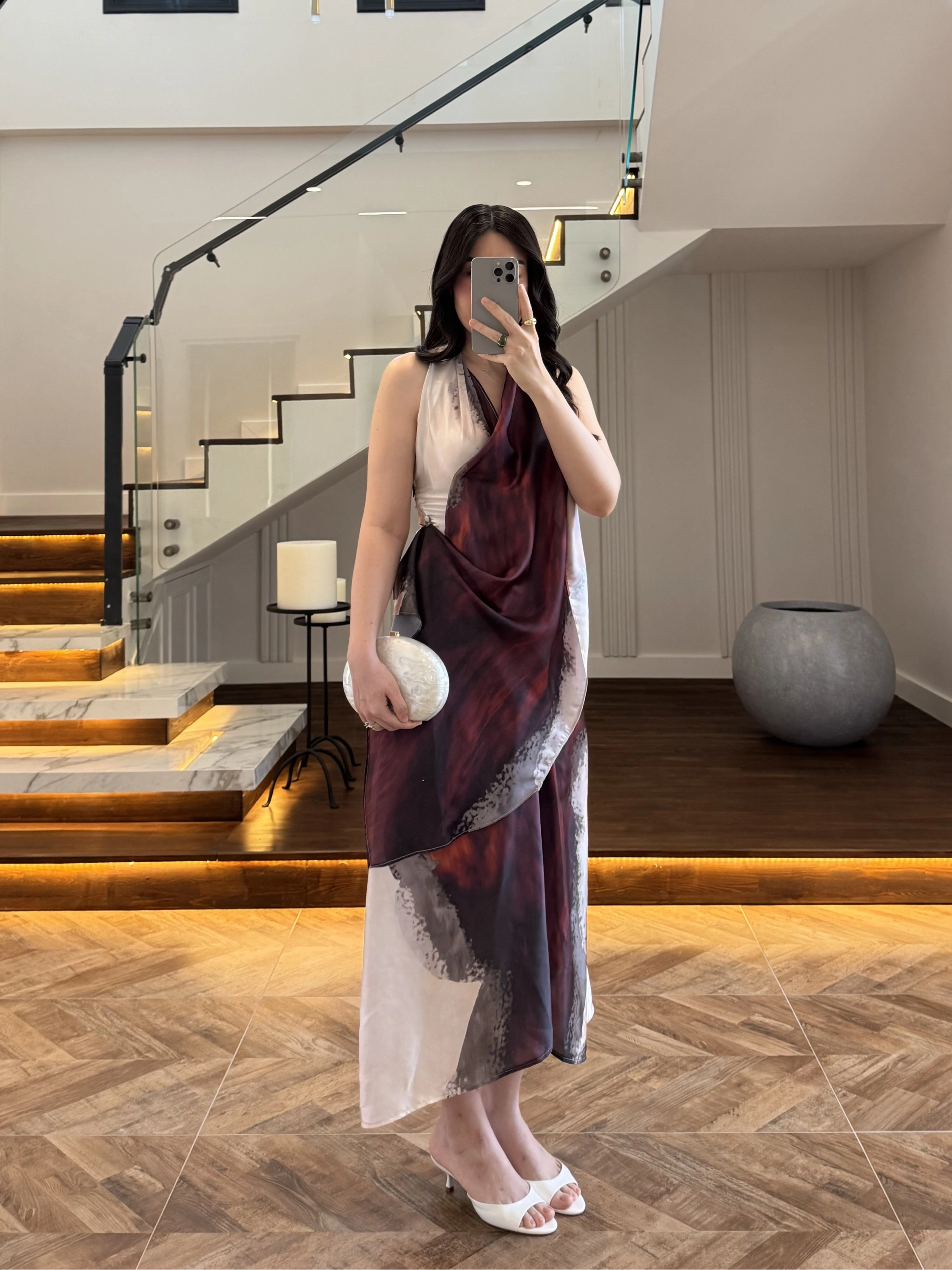 DESENLİ ŞAL DETAY ELBİSE -26Y5378