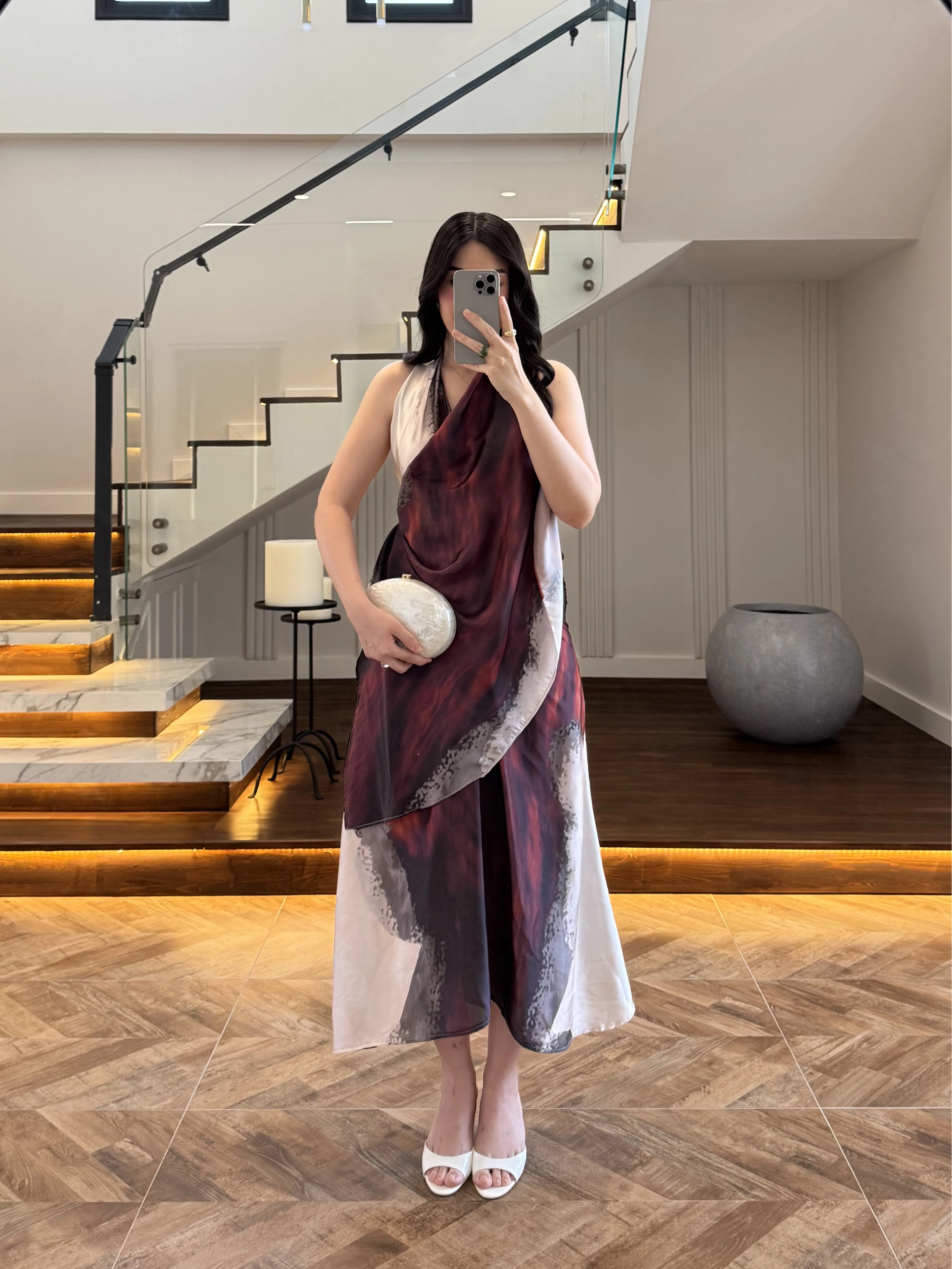 DESENLİ ŞAL DETAY ELBİSE -26Y5378