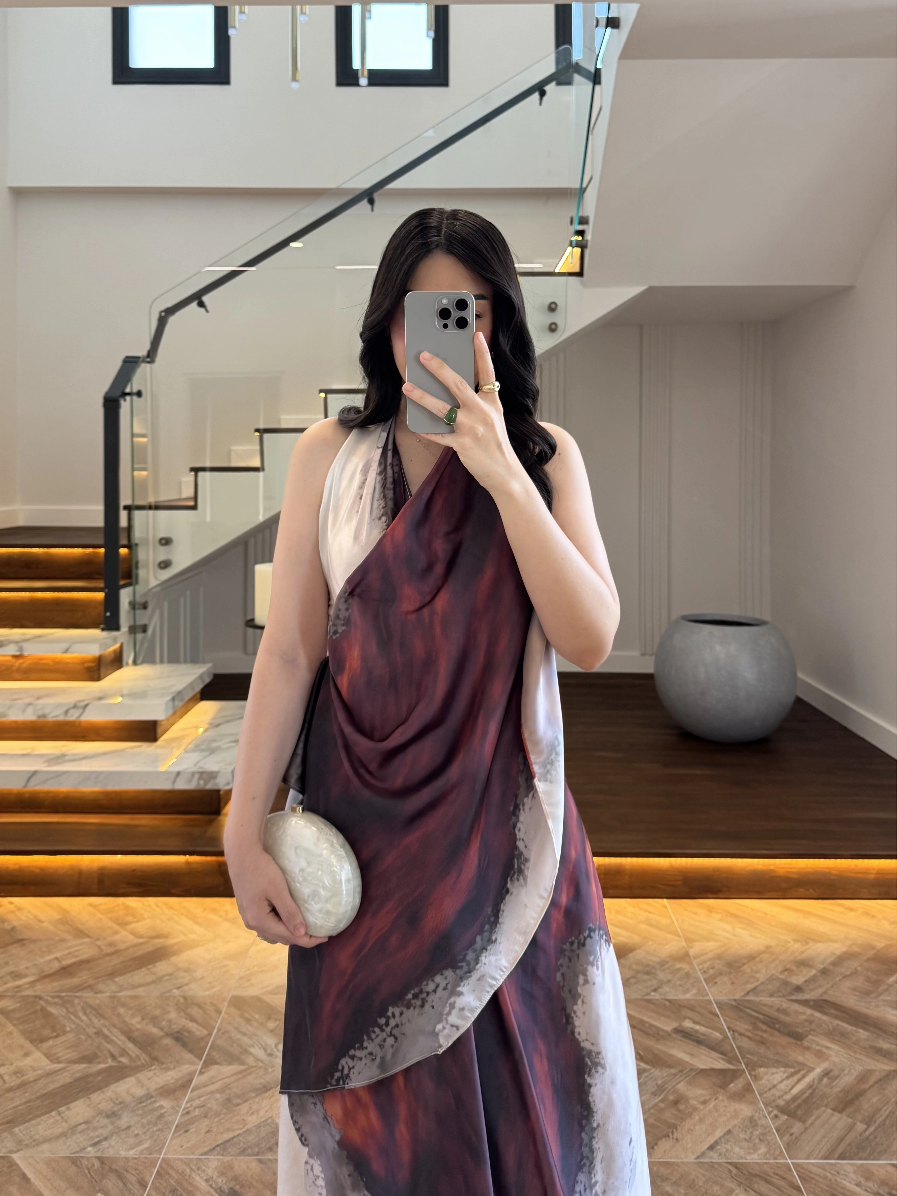 DESENLİ ŞAL DETAY ELBİSE -26Y5378