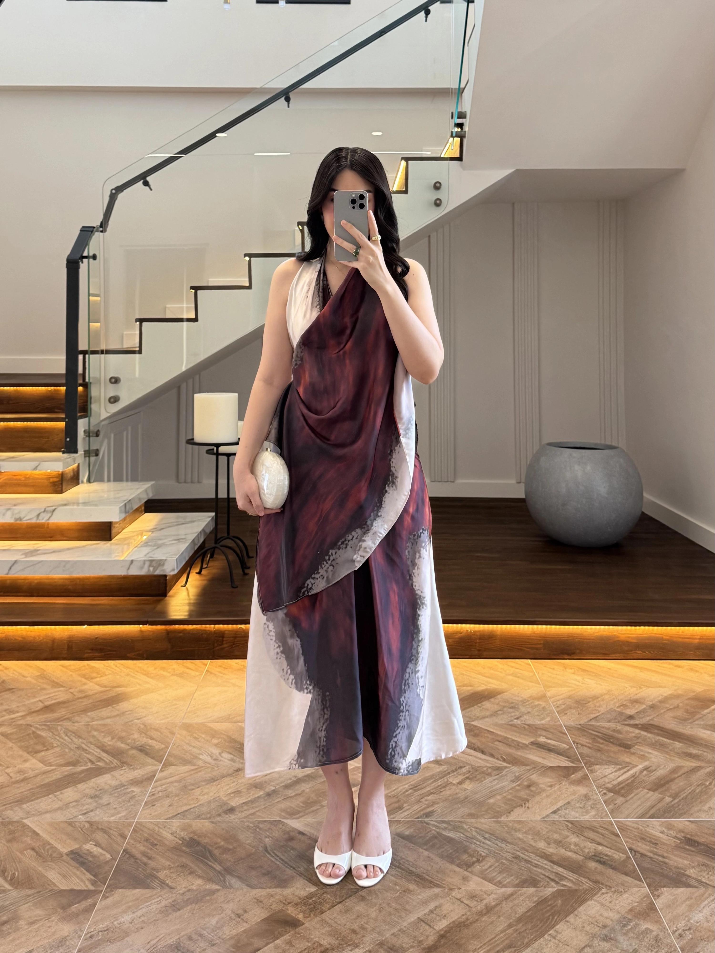 DESENLİ ŞAL DETAY ELBİSE -26Y5378
