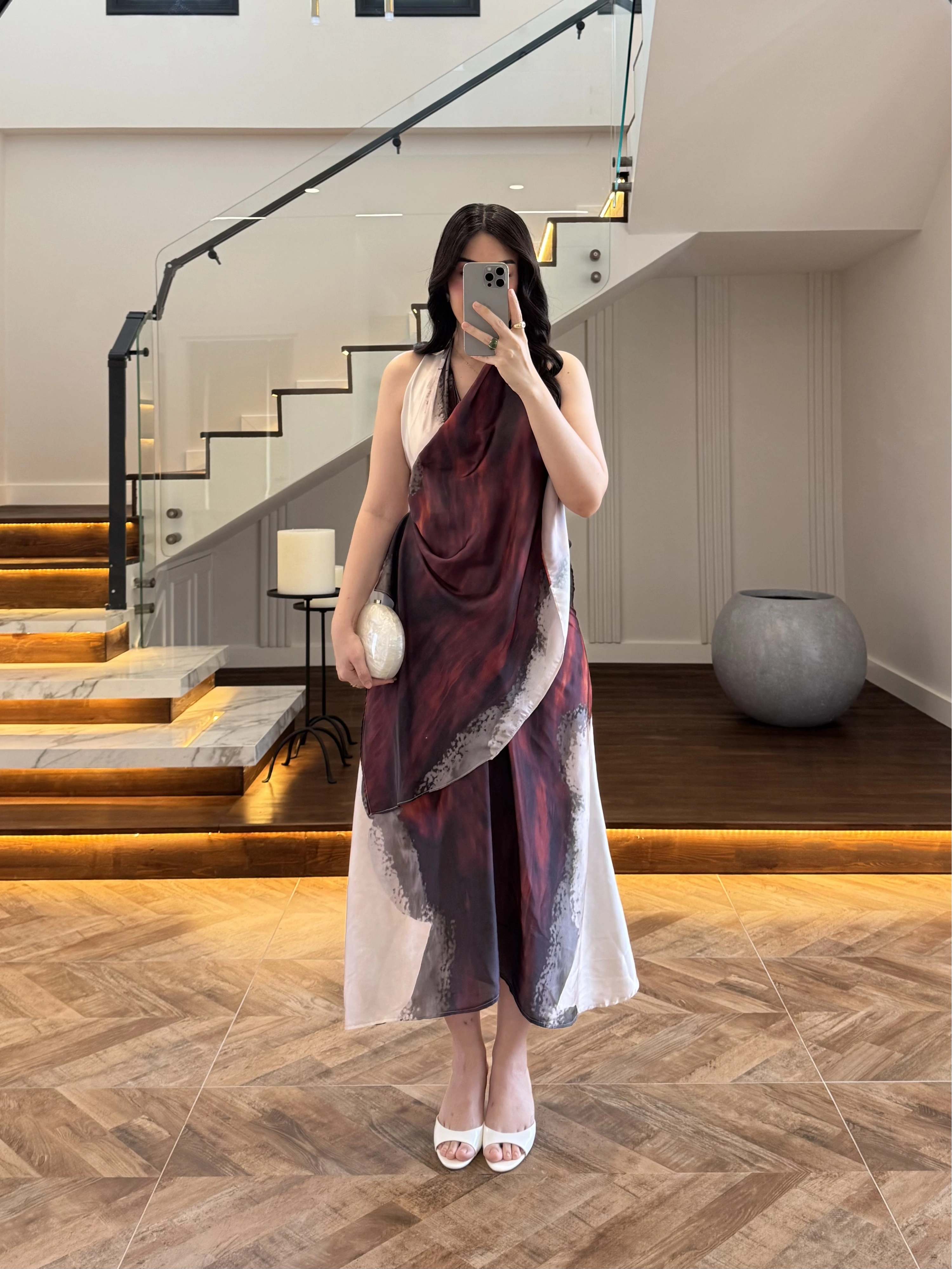 DESENLİ ŞAL DETAY ELBİSE -26Y5378