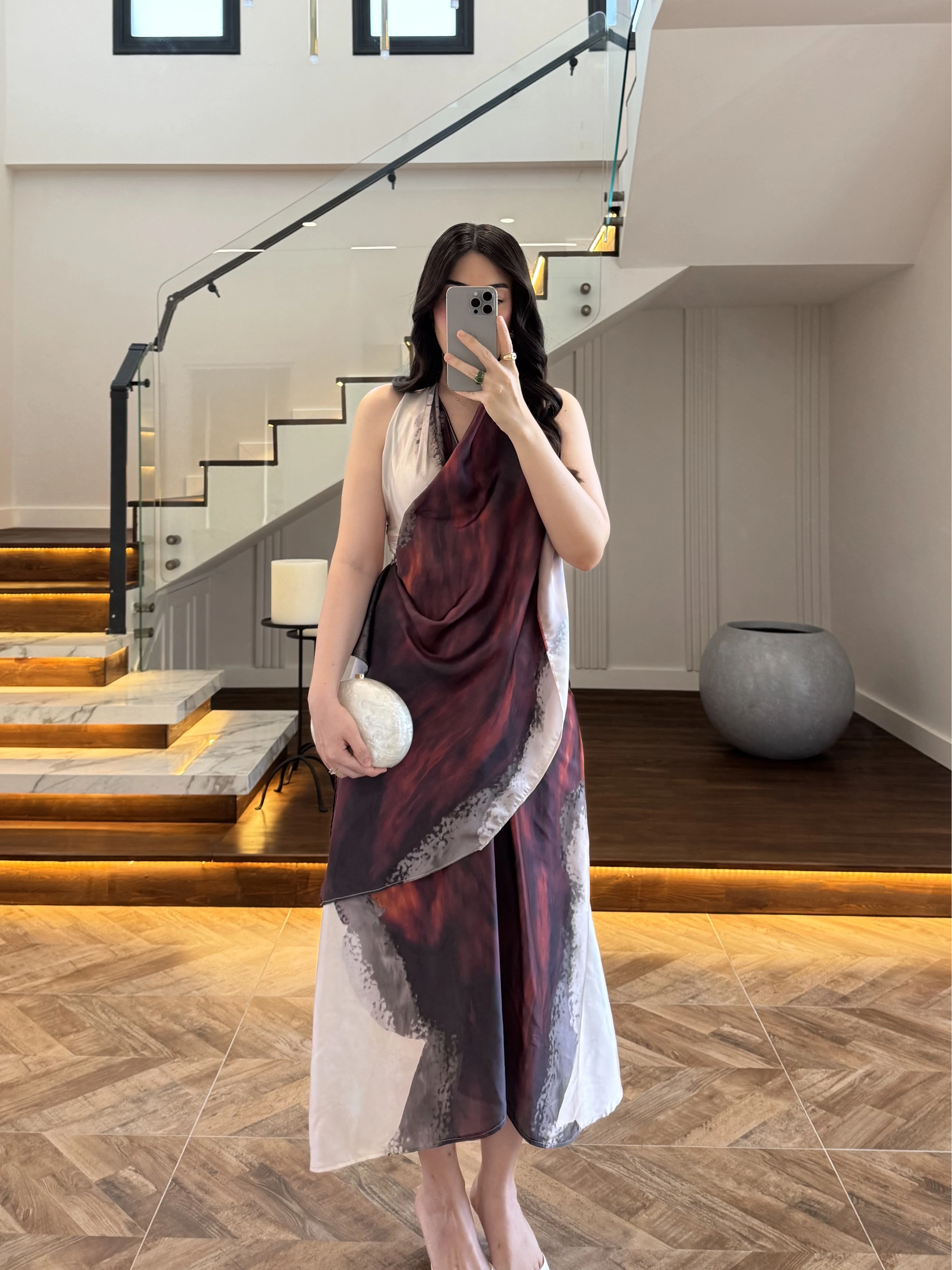 DESENLİ ŞAL DETAY ELBİSE -26Y5378