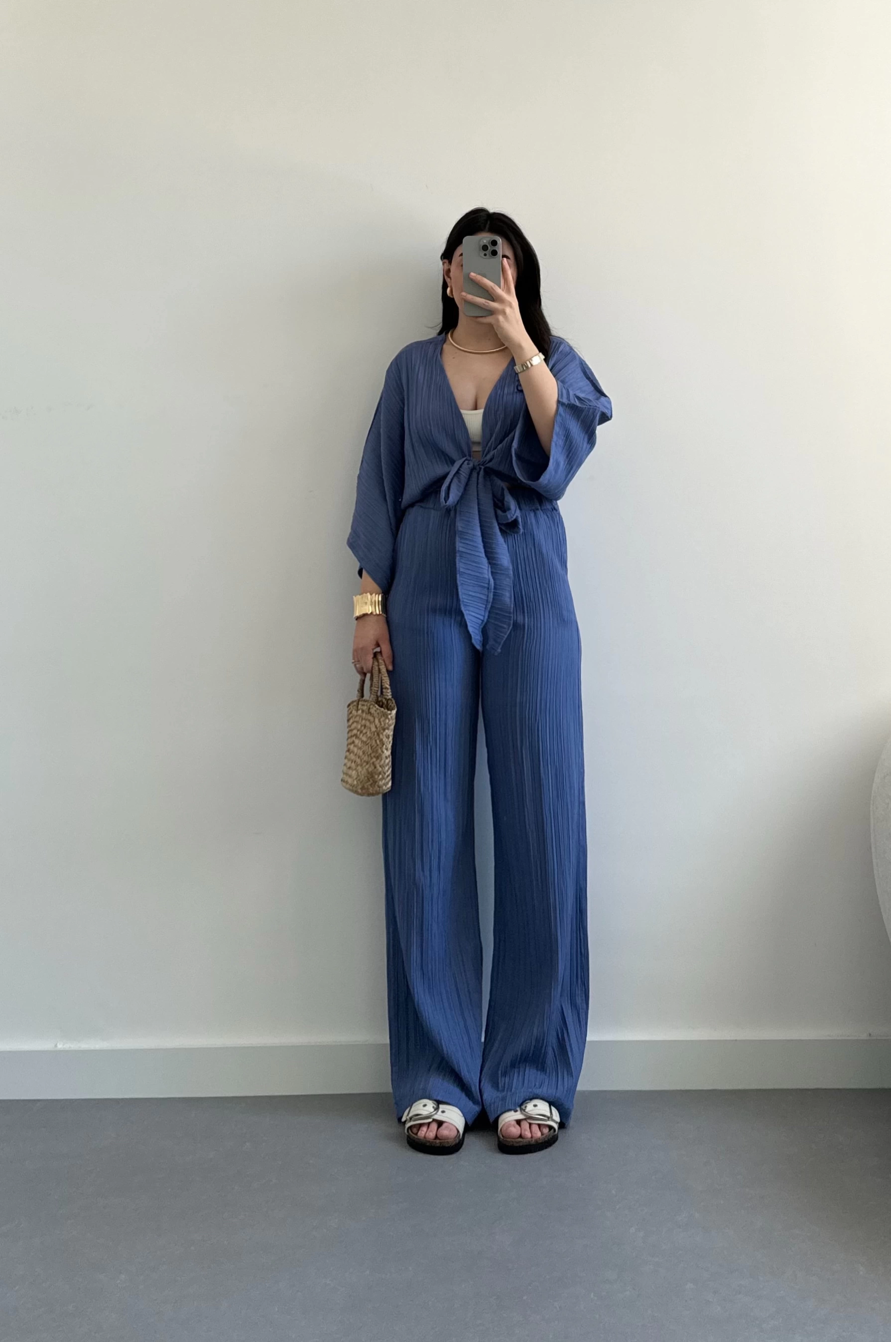 Dolly mavi crop kimono takım