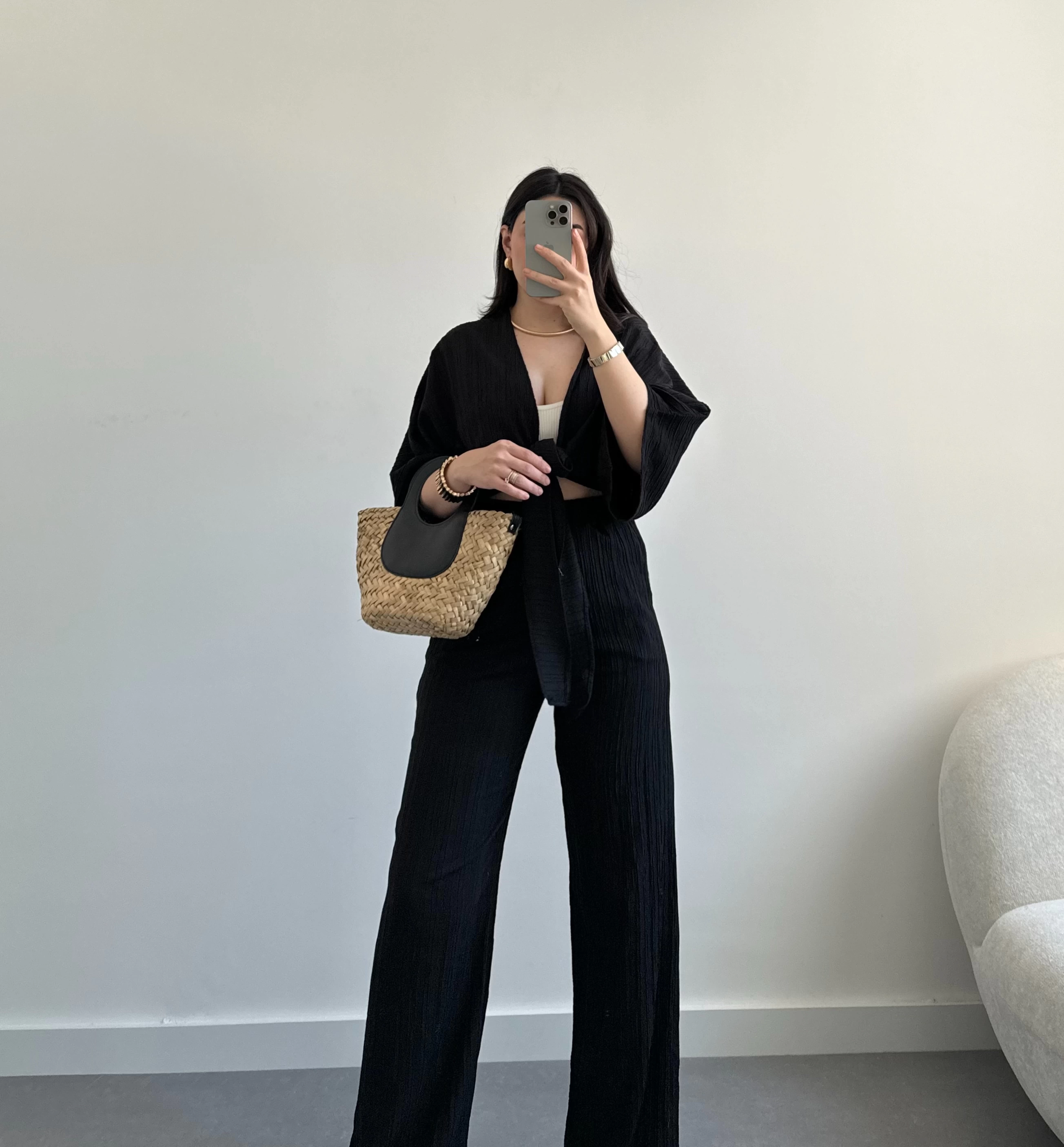 Dolly siyah crop kimono takım