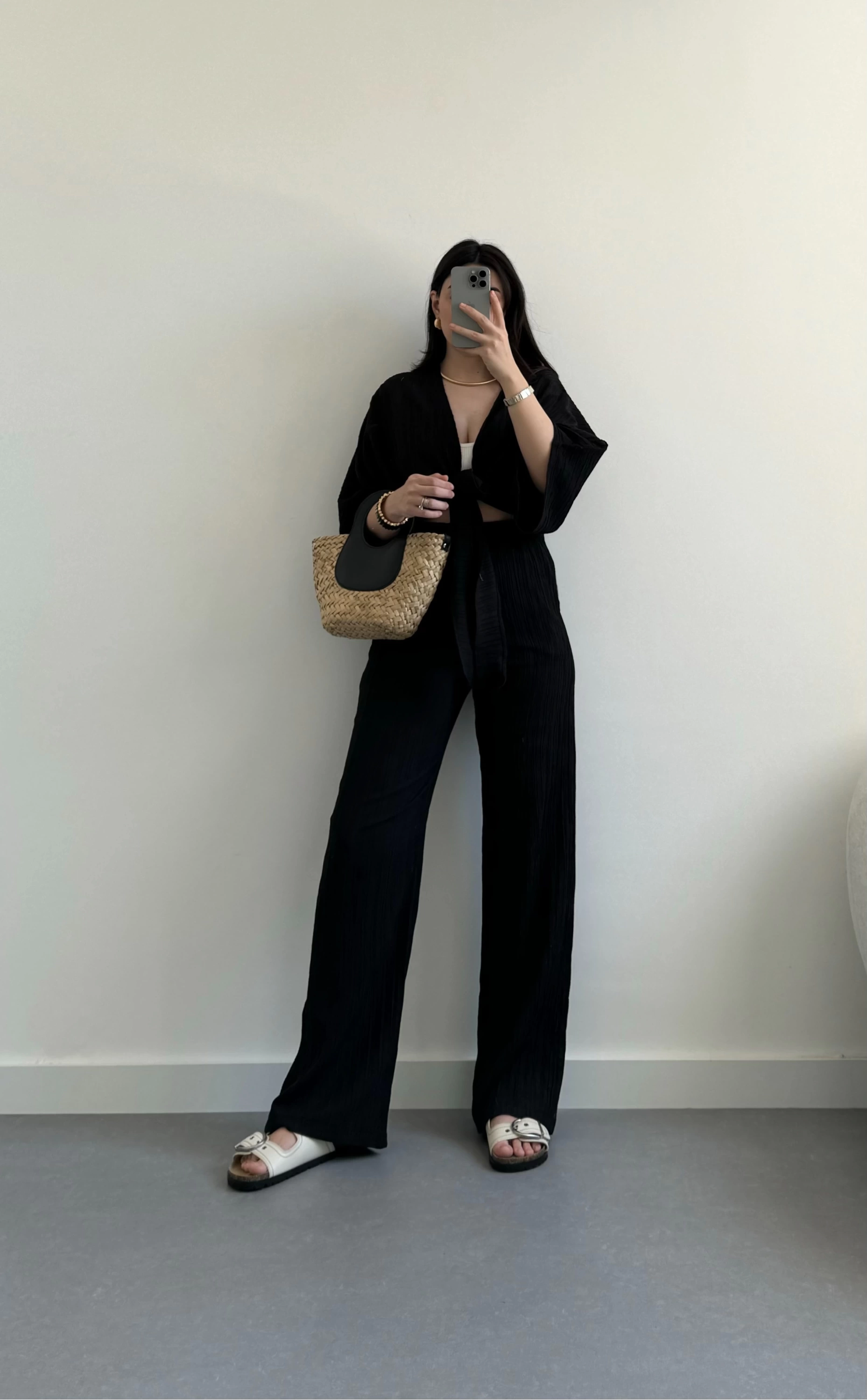 Dolly siyah crop kimono takım