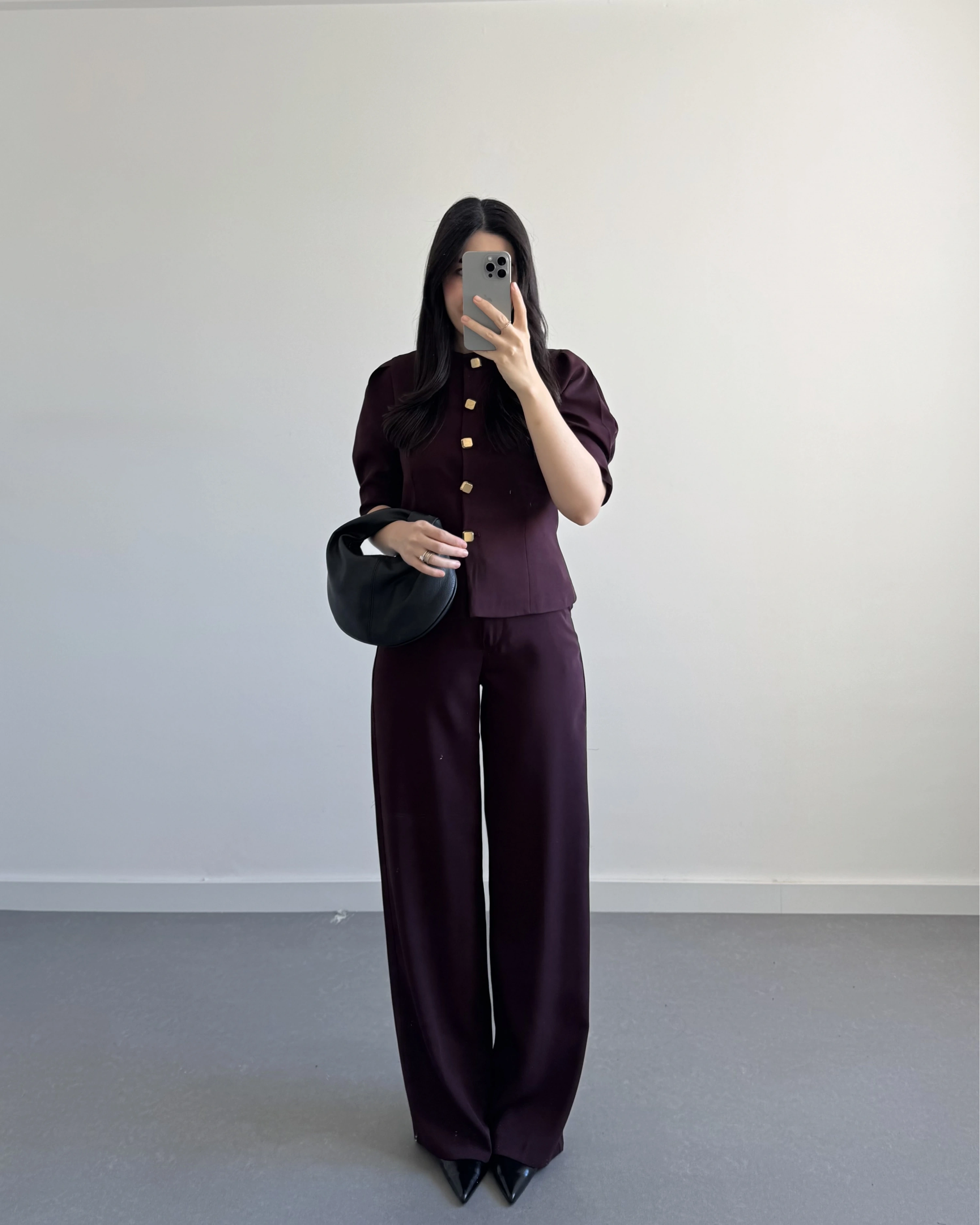 DÜĞME DETAYLI YELEK TAKIM BORDO