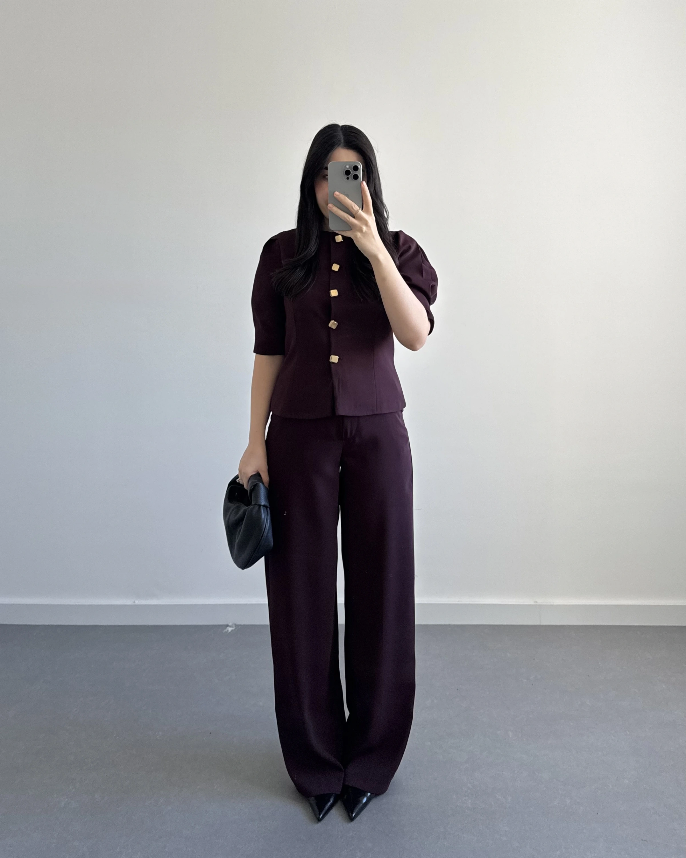 DÜĞME DETAYLI YELEK TAKIM BORDO