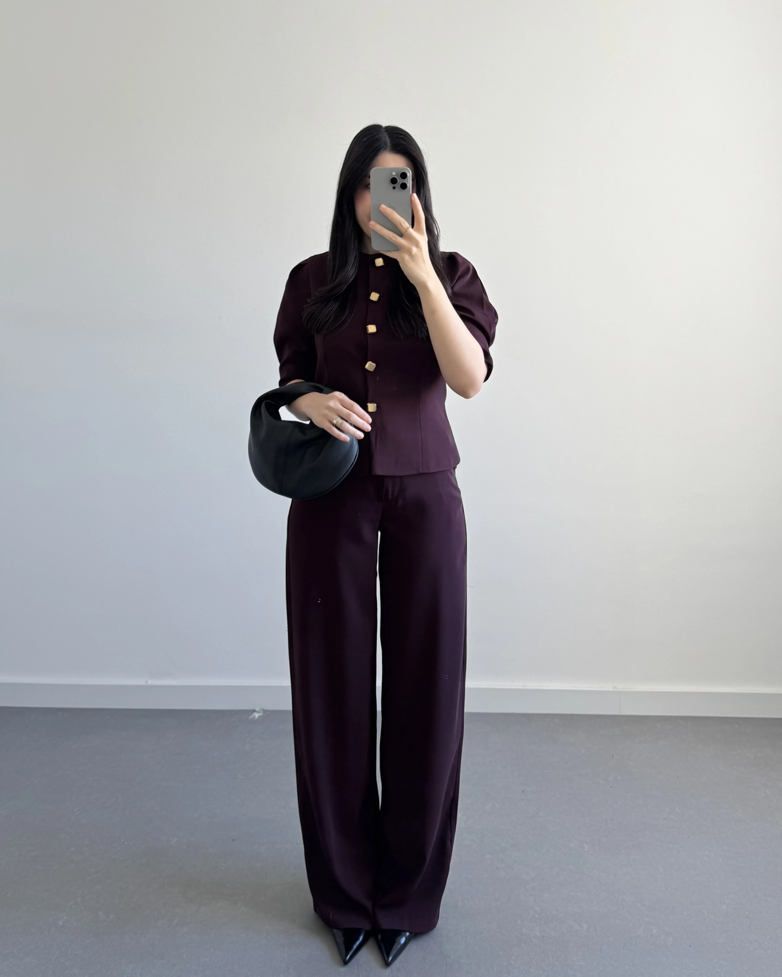 DÜĞME DETAYLI YELEK TAKIM BORDO