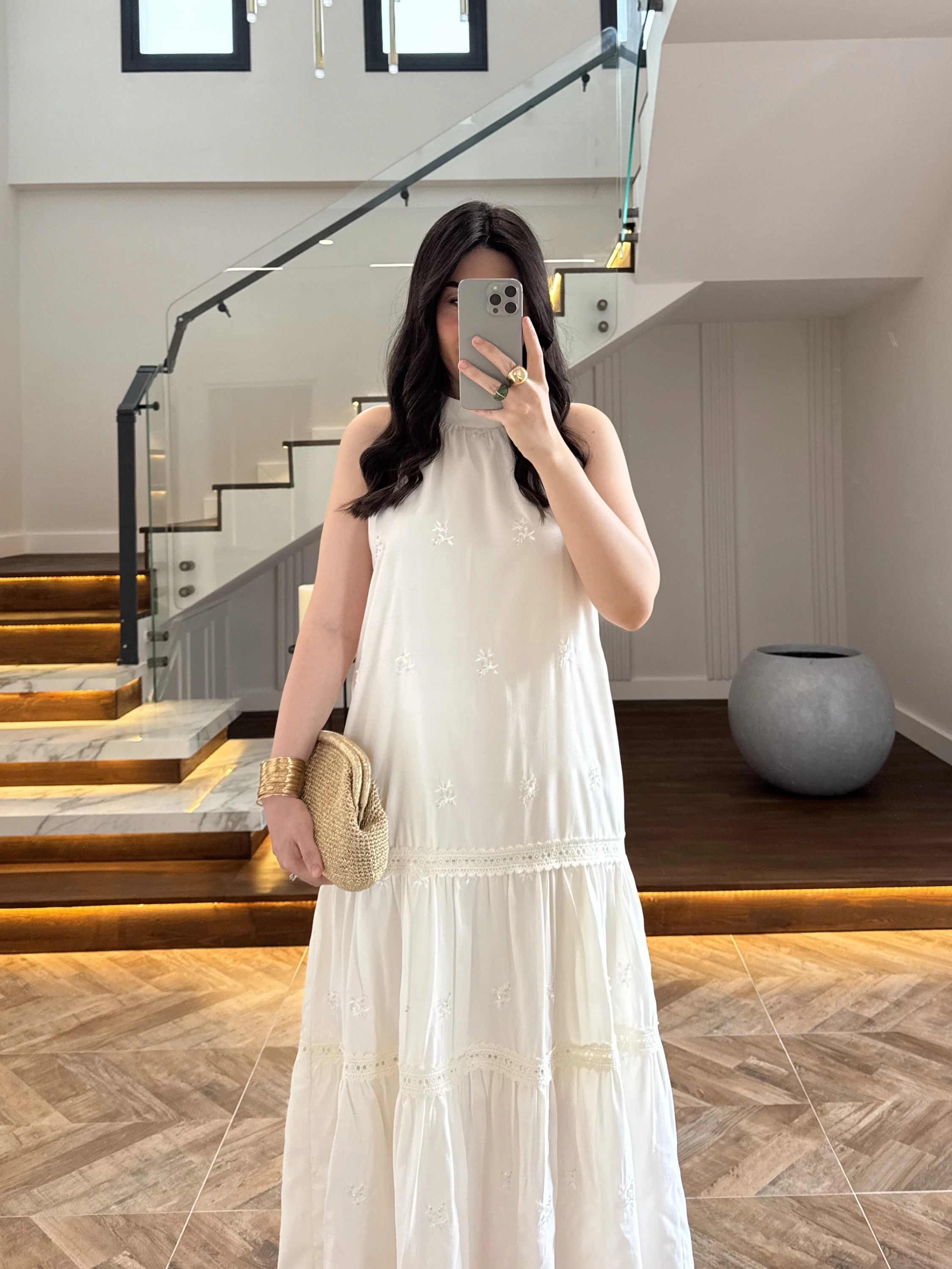 EKRU GÜPÜR DETAY KAT KAT ELBİSE-9614
